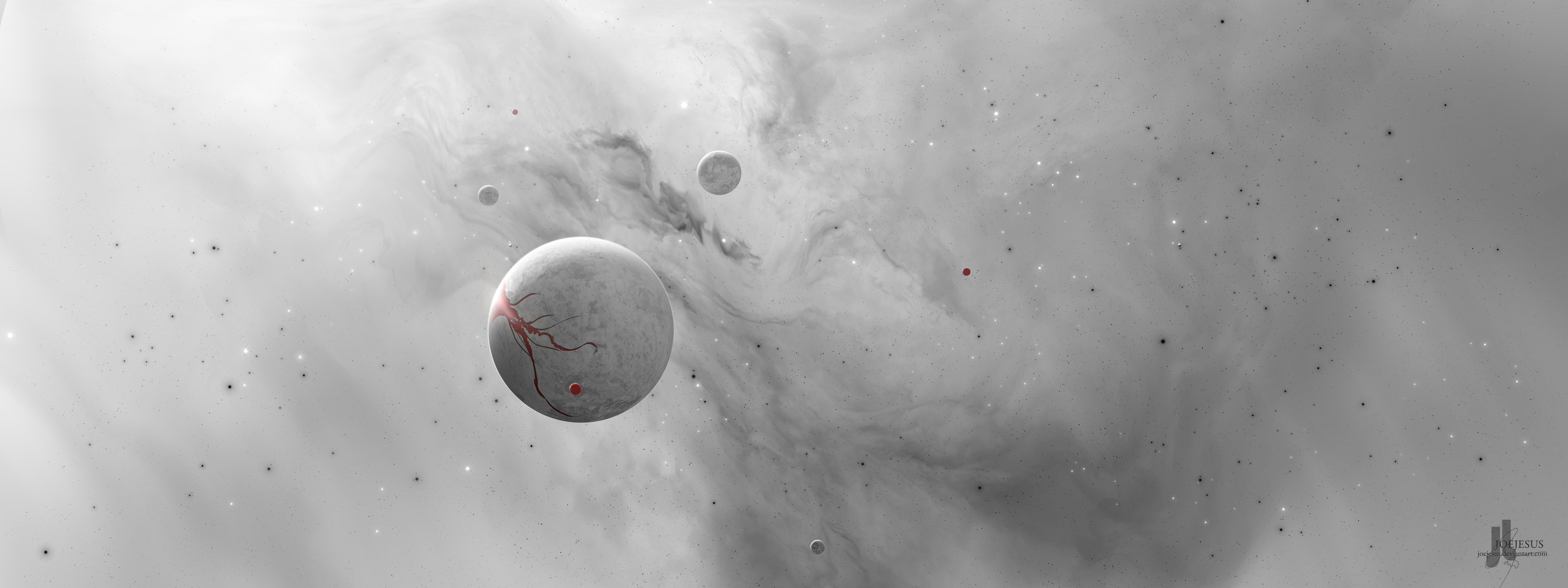 Planets and nebulae in grayscale space HD Wallpaper