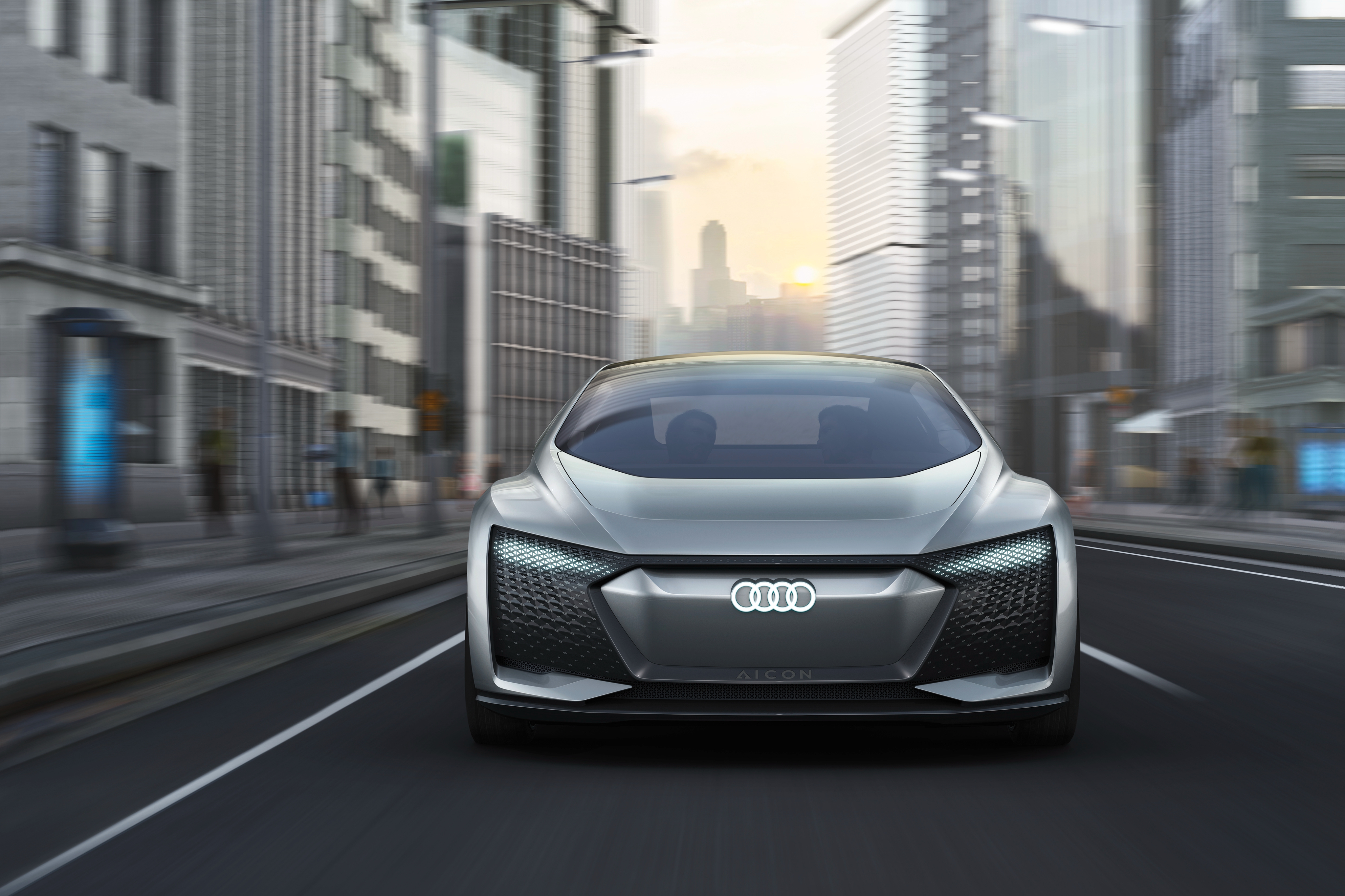 Audi Aicon autonomous concept car driving in city HD Wallpaper