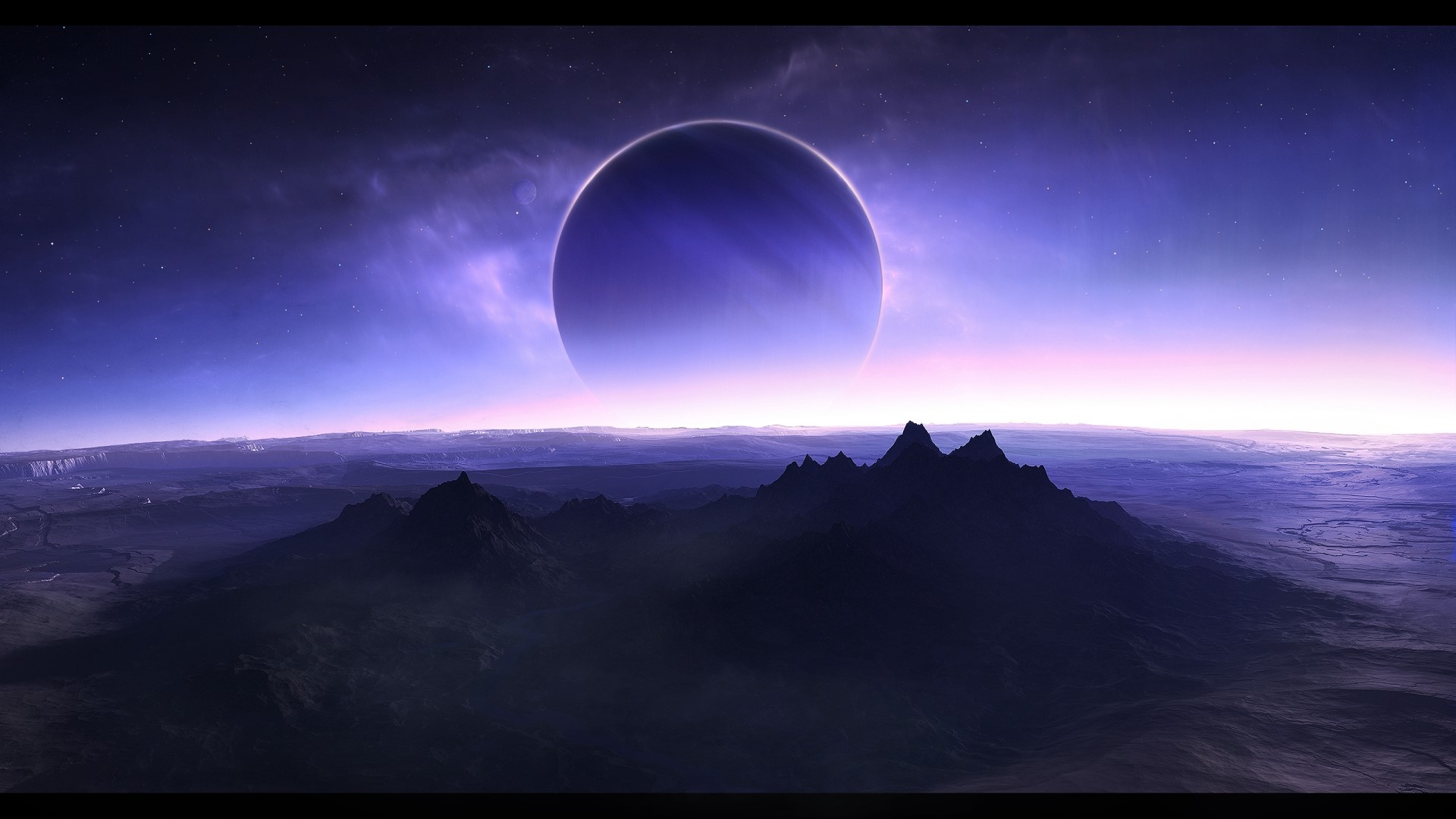 Sci Fi Planet with Large Moon at Twilight HD Wallpaper