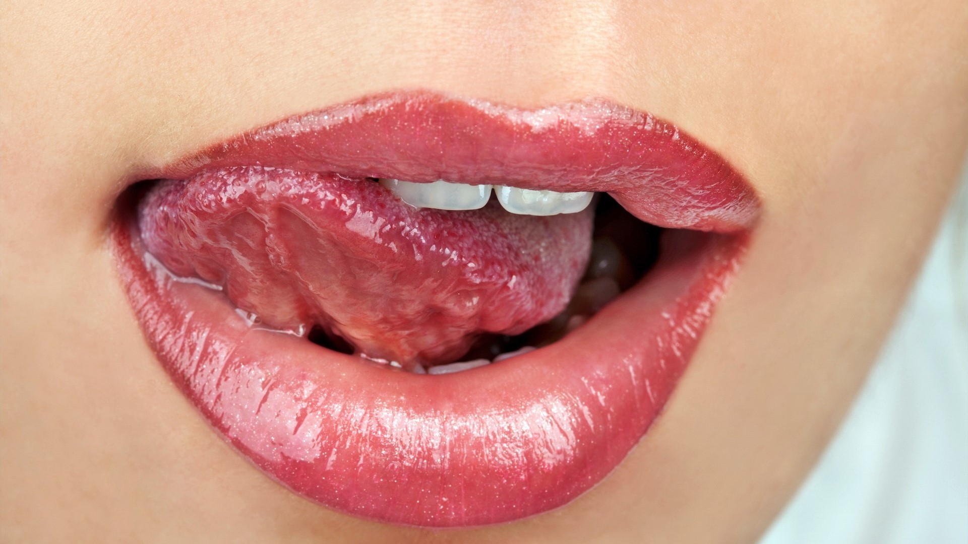 Shiny Pink Lips with Tongue HD Wallpaper