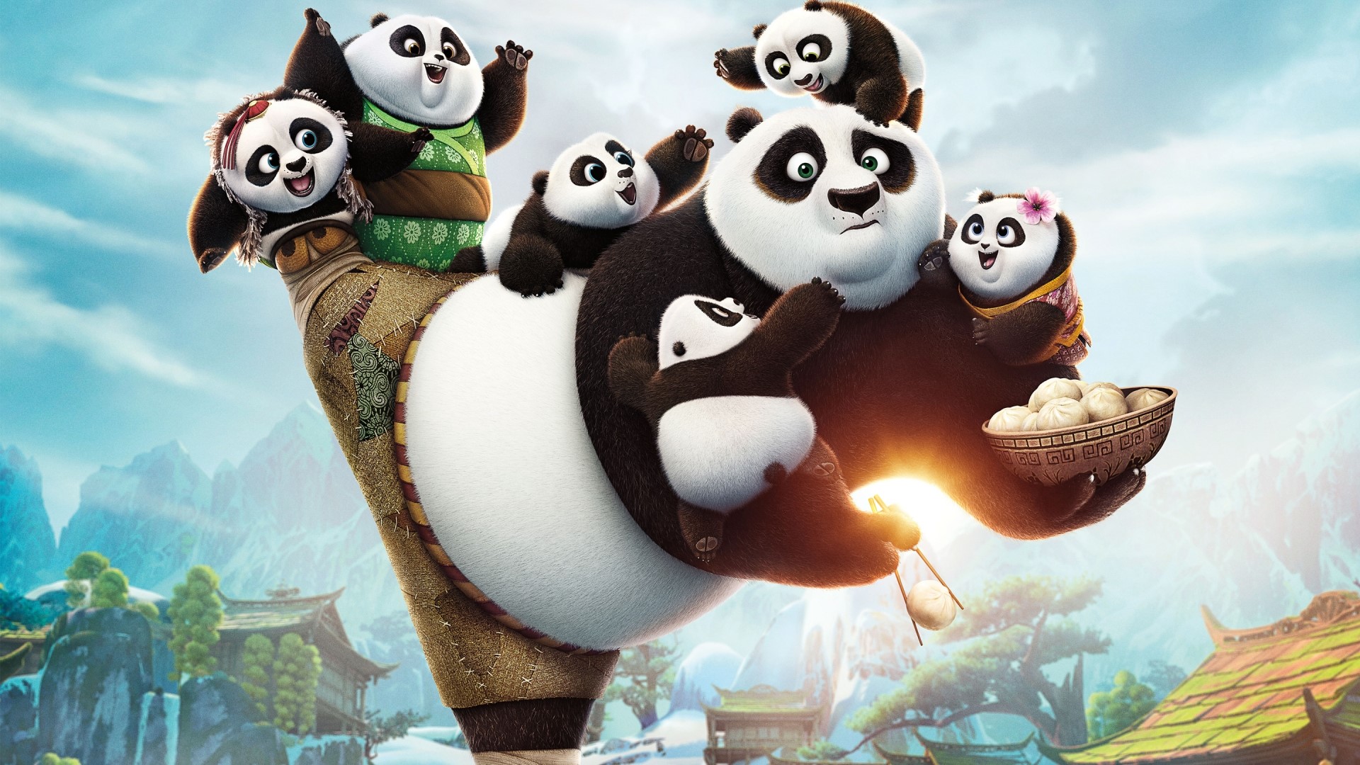 Po and pandas from Kung Fu Panda 3 HD Wallpaper