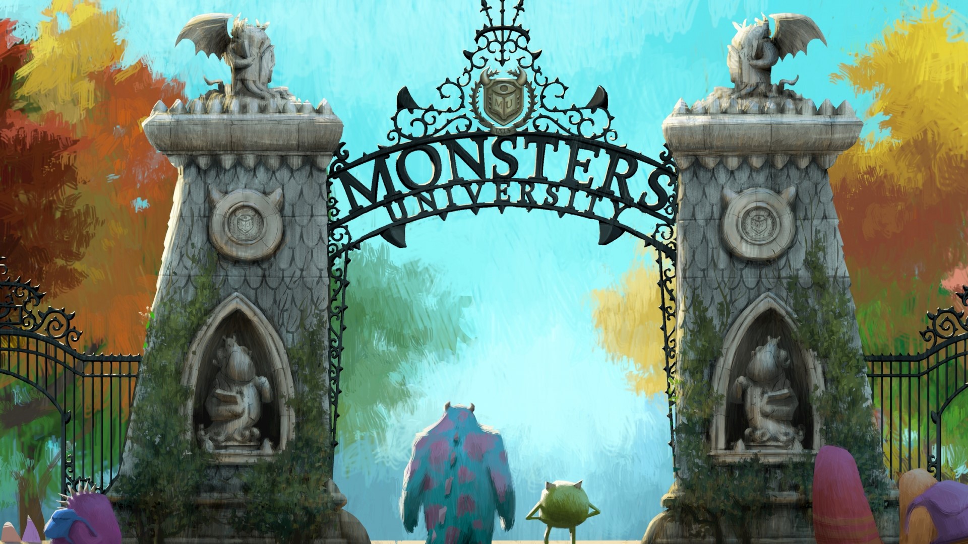 Monsters University Entrance Gate with Monsters HD Wallpaper