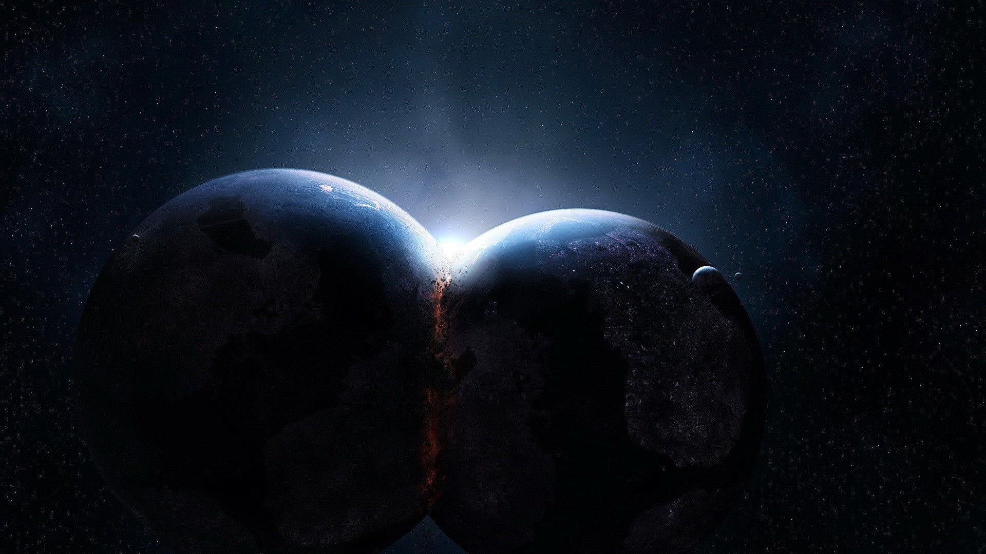 Two planets colliding in space HD Wallpaper
