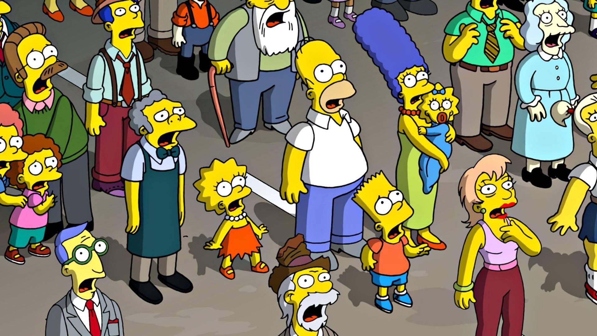 The Simpsons characters in a crowd HD Wallpaper