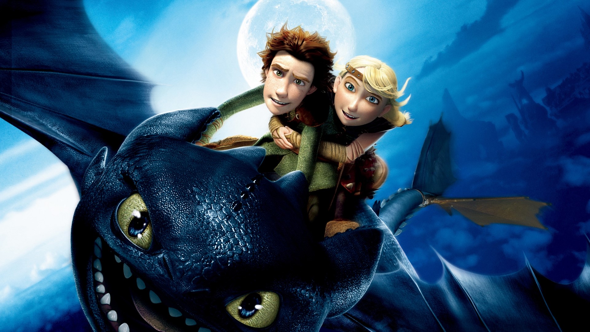 Hiccup and Astrid riding Toothless in How to Train Your Dragon HD Wallpaper
