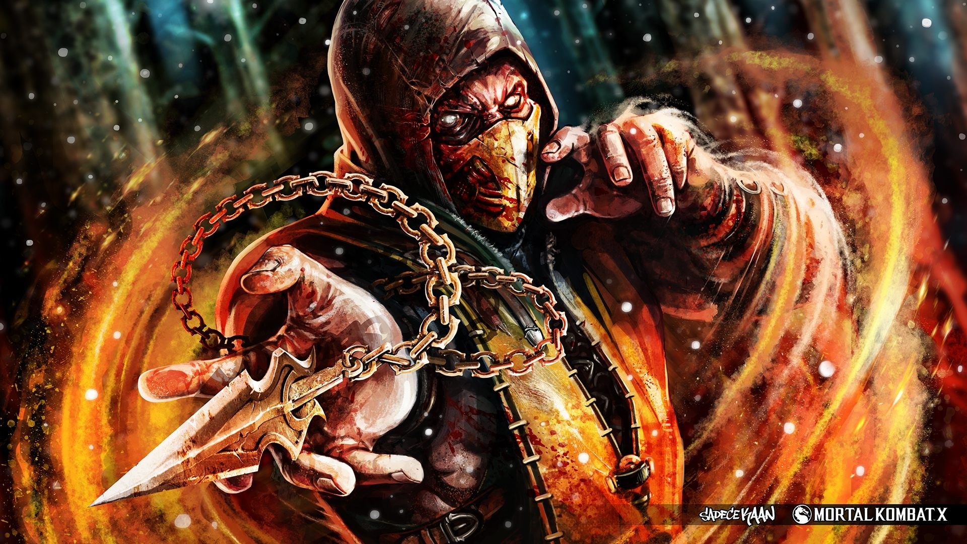 Scorpion from Mortal Kombat X with a chain and kunai HD Wallpaper
