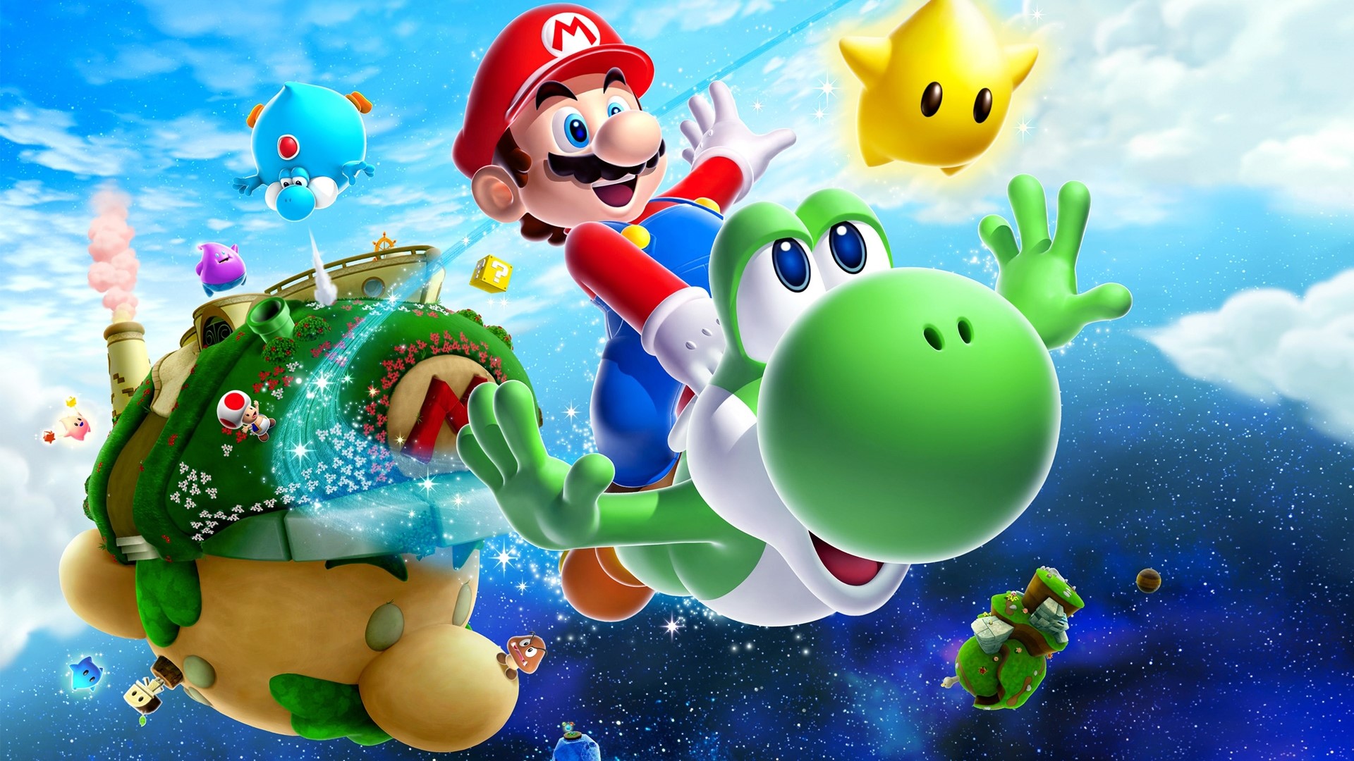 Mario and Yoshi from Super Mario Galaxy HD Wallpaper