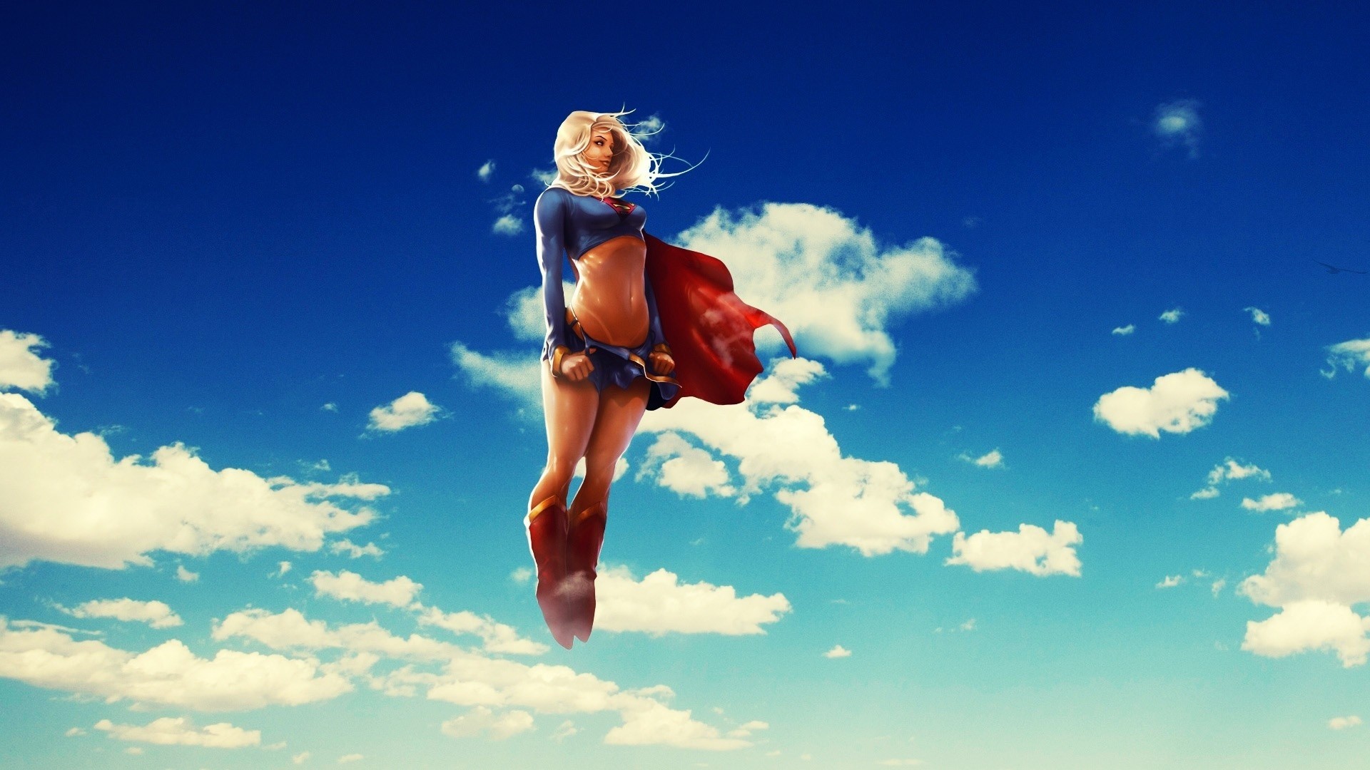 Supergirl flying in the sky HD Wallpaper