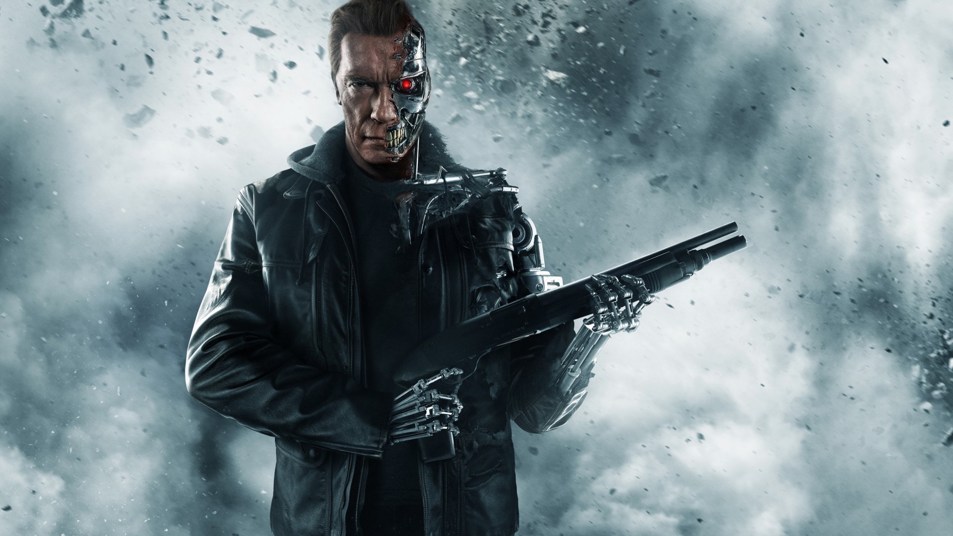 Arnold Schwarzenegger as Terminator holding a shotgun HD Wallpaper