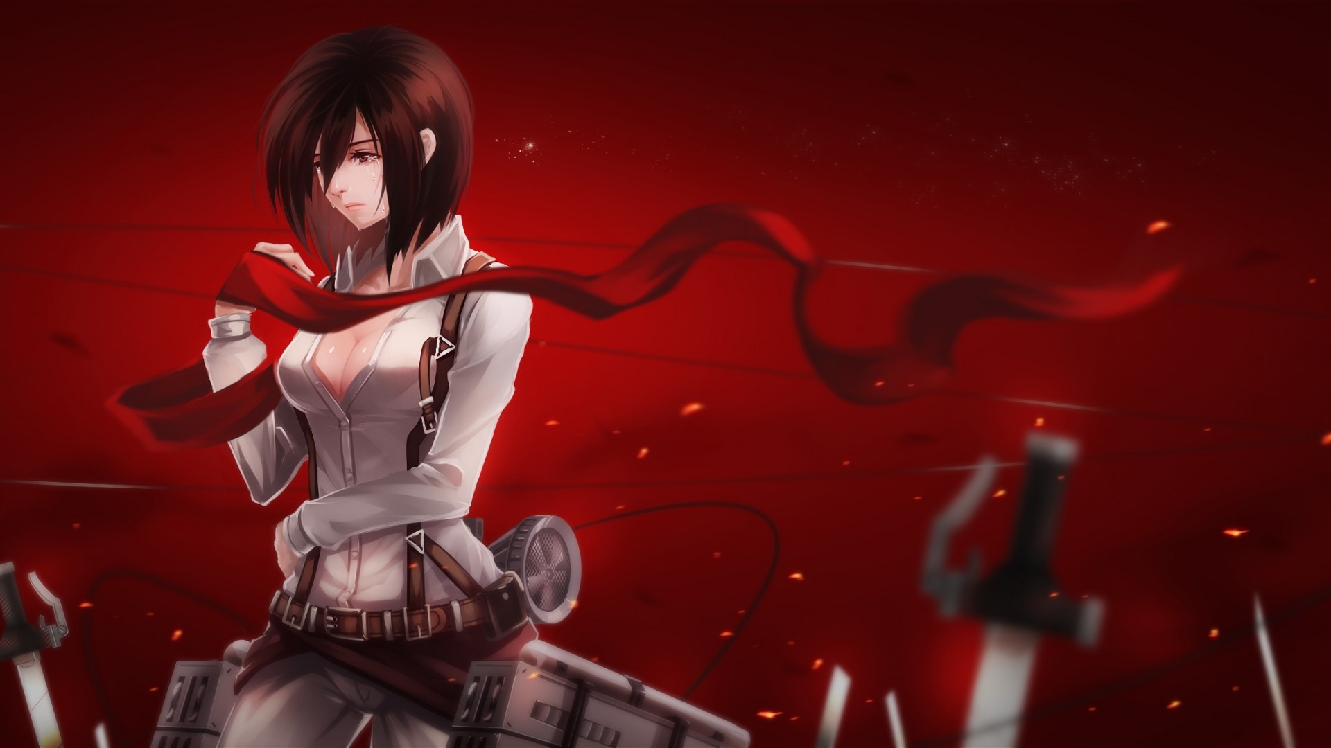 Mikasa Ackerman from Attack on Titan with red scarf HD Wallpaper