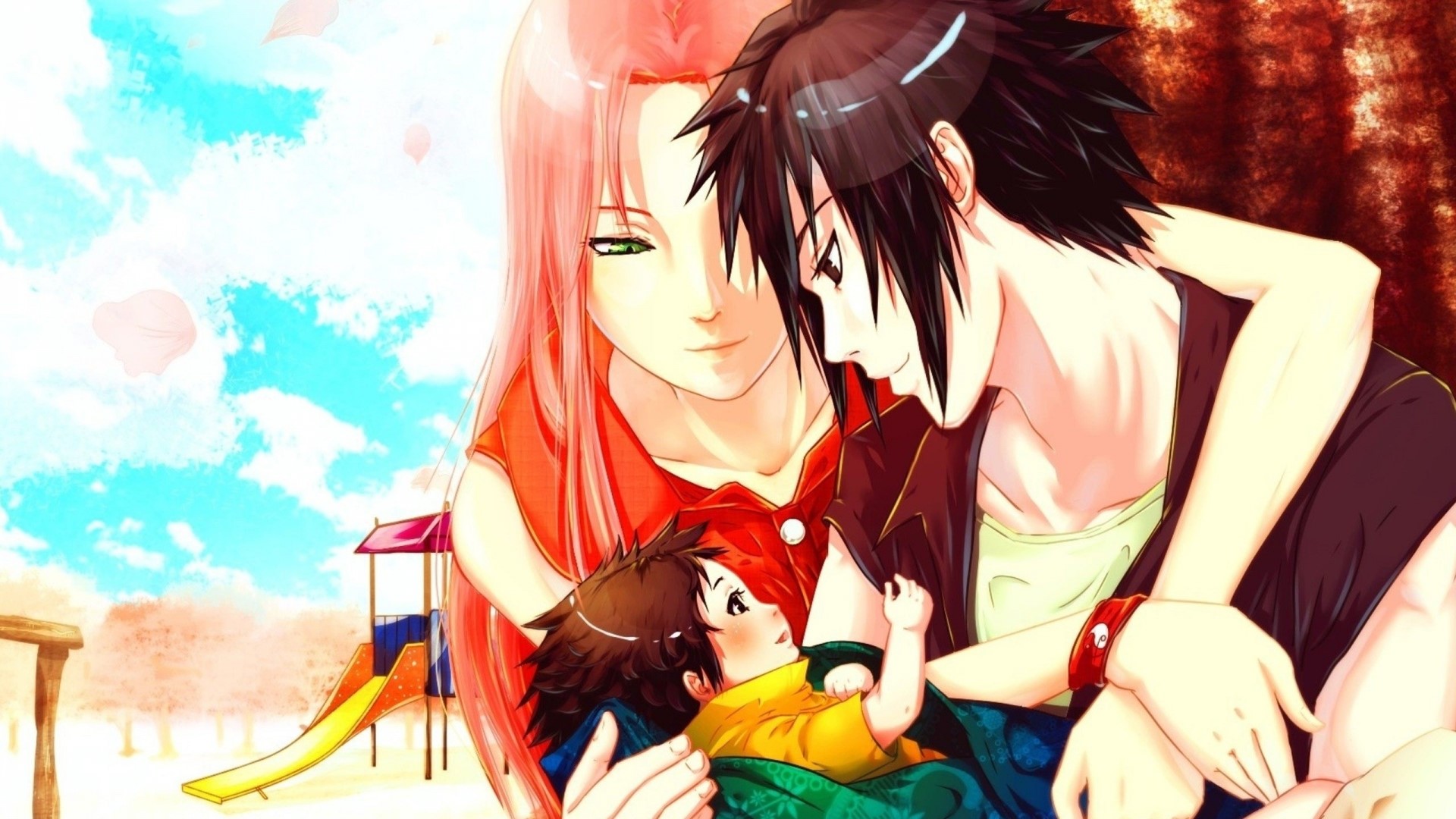 Sasuke and Sakura from Naruto with their child HD Wallpaper