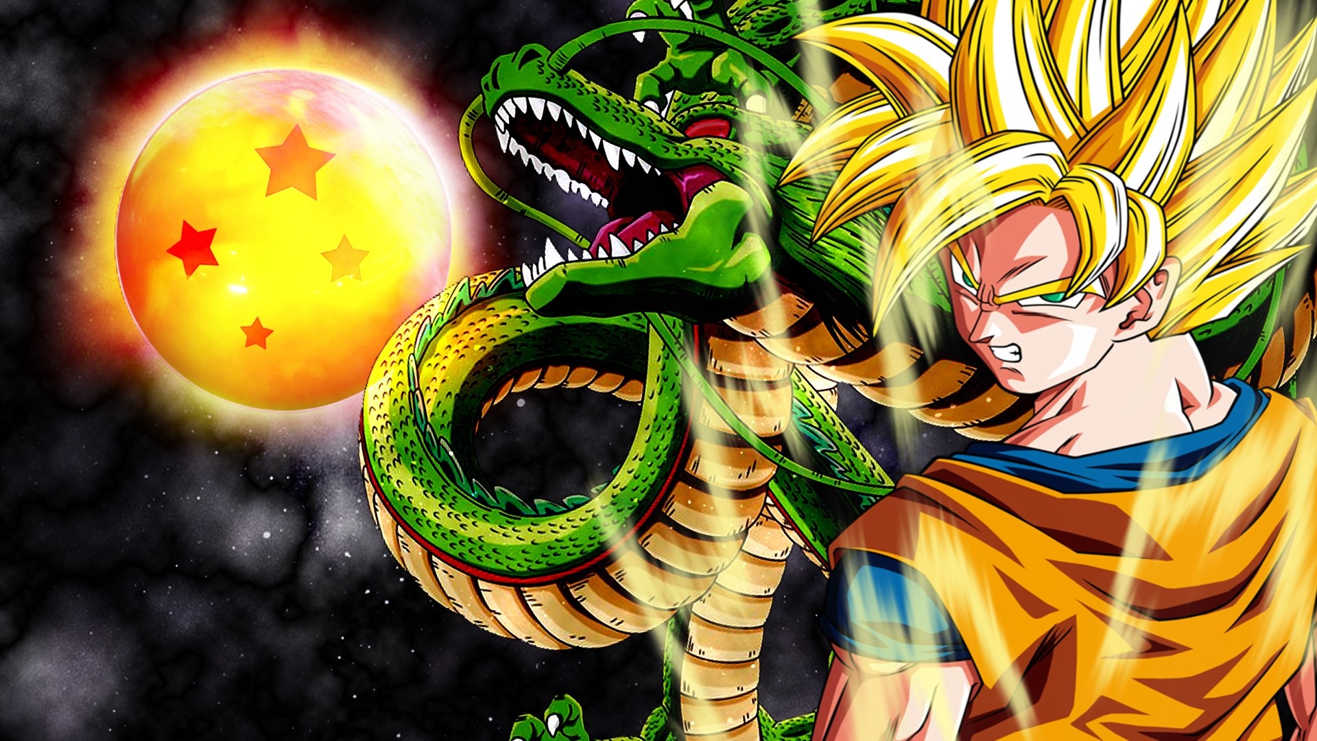 Super Saiyan Goku and Shenlong from Dragon Ball HD Wallpaper