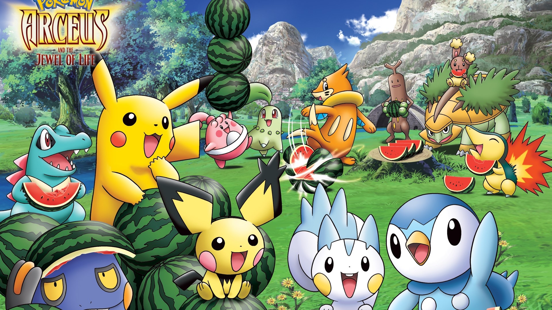 Pokemon Arceus and the Jewel of Life with Pikachu and Friends HD Wallpaper