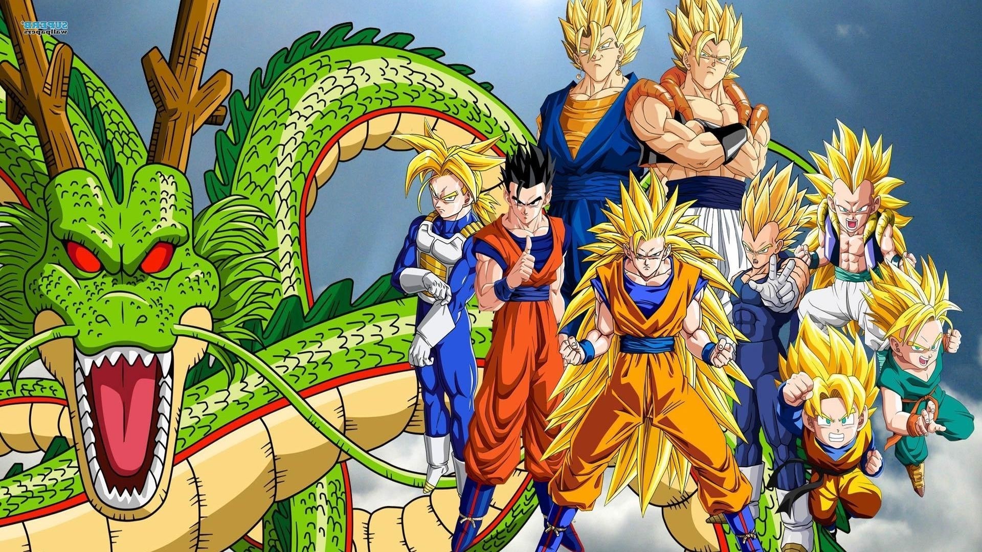 Super Saiyans and Shenron from Dragon Ball Z HD Wallpaper