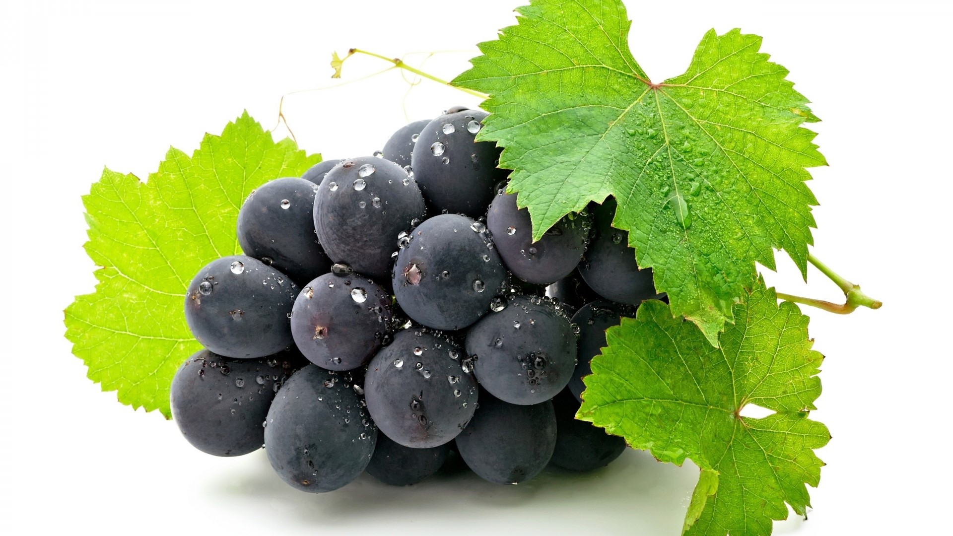 Grapes with water droplets and leaves HD Wallpaper
