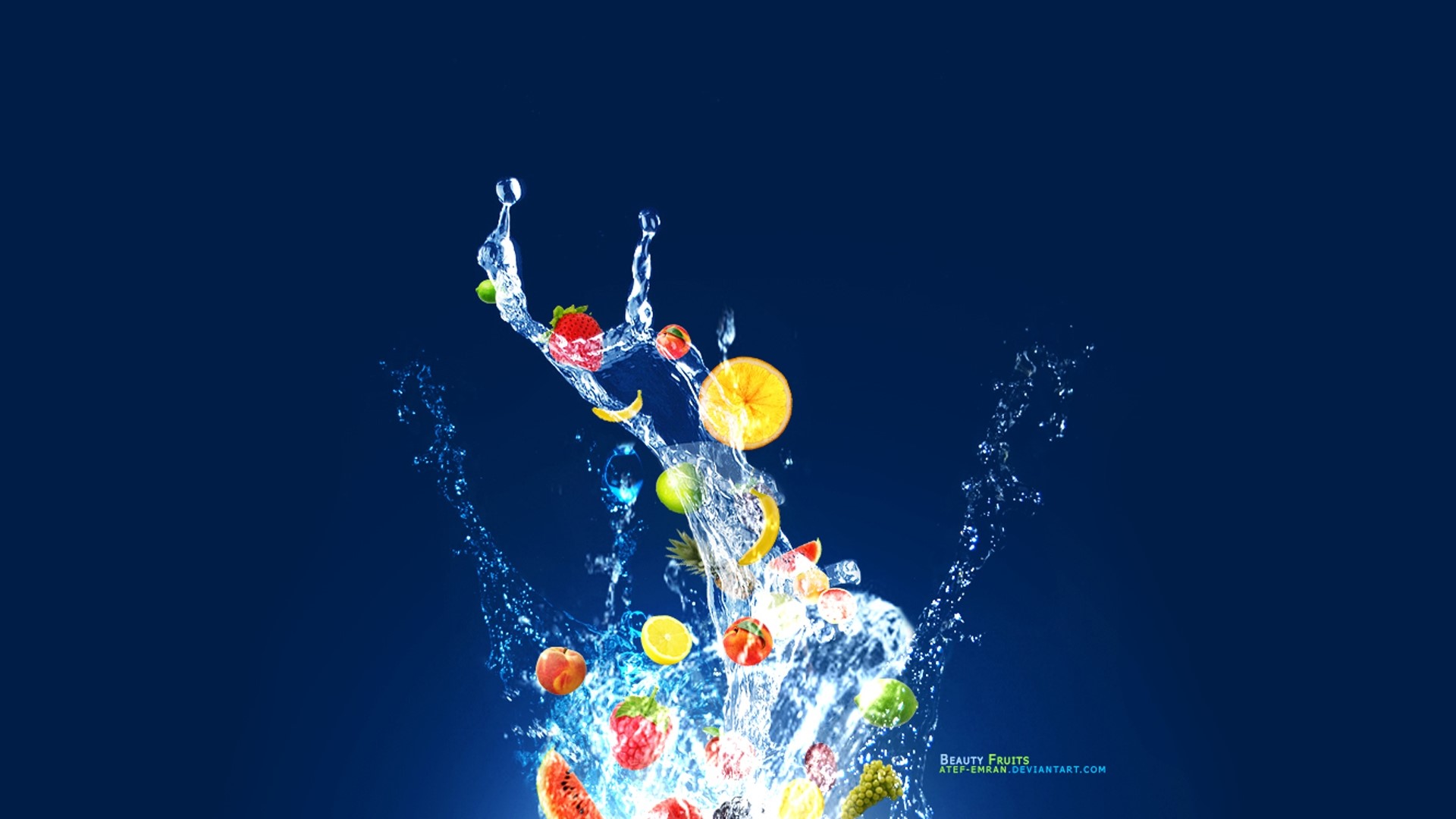 Fruits splashing in water HD Wallpaper
