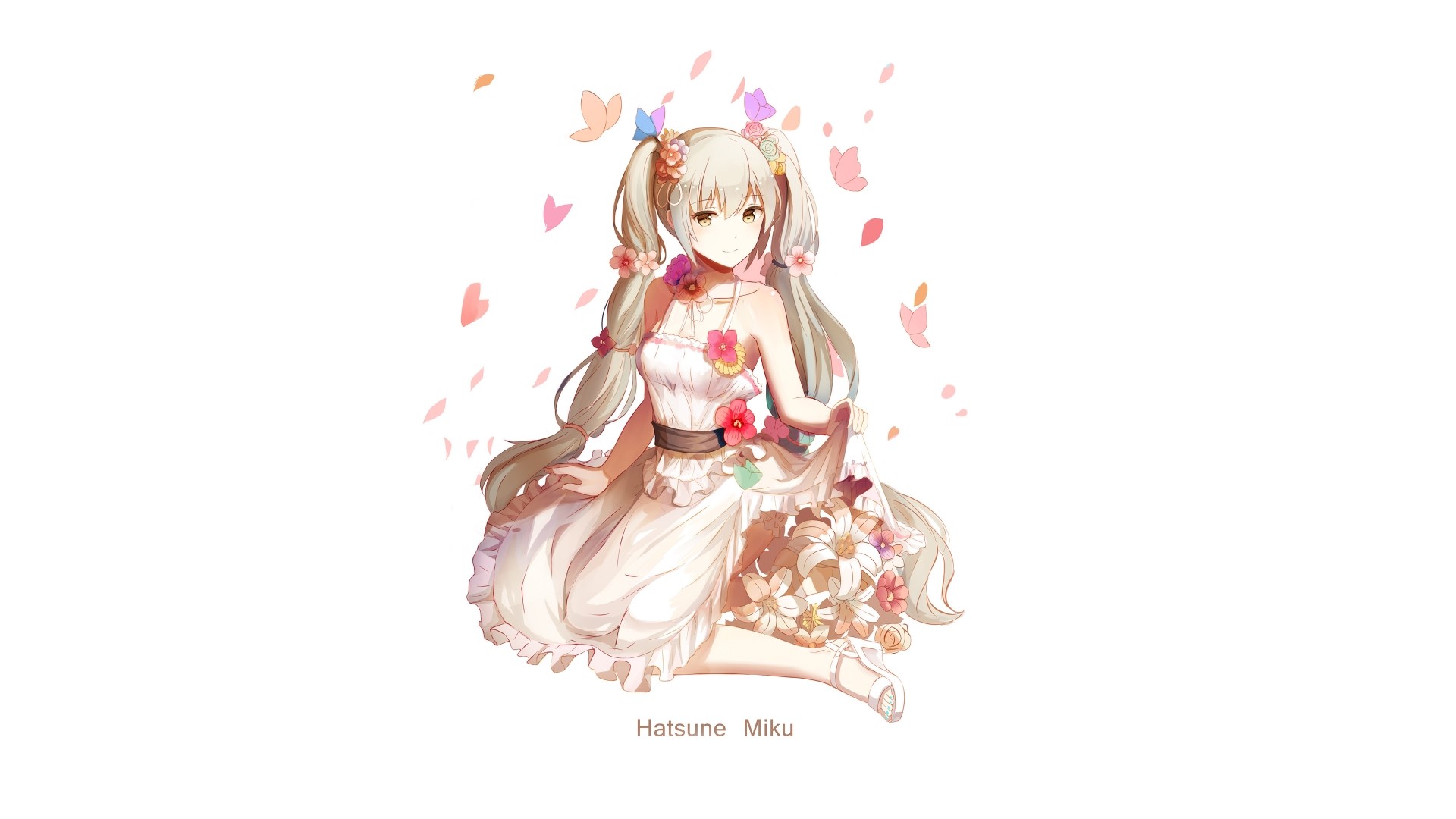 Hatsune Miku from Vocaloid with Flowers HD Wallpaper