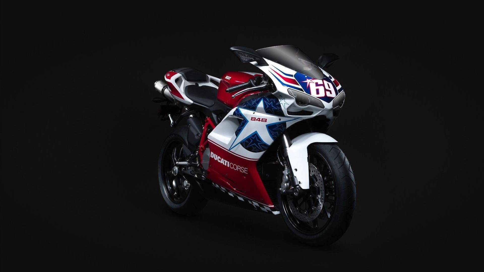 Ducati 848 Corse motorcycle with stars and number 69 HD Wallpaper
