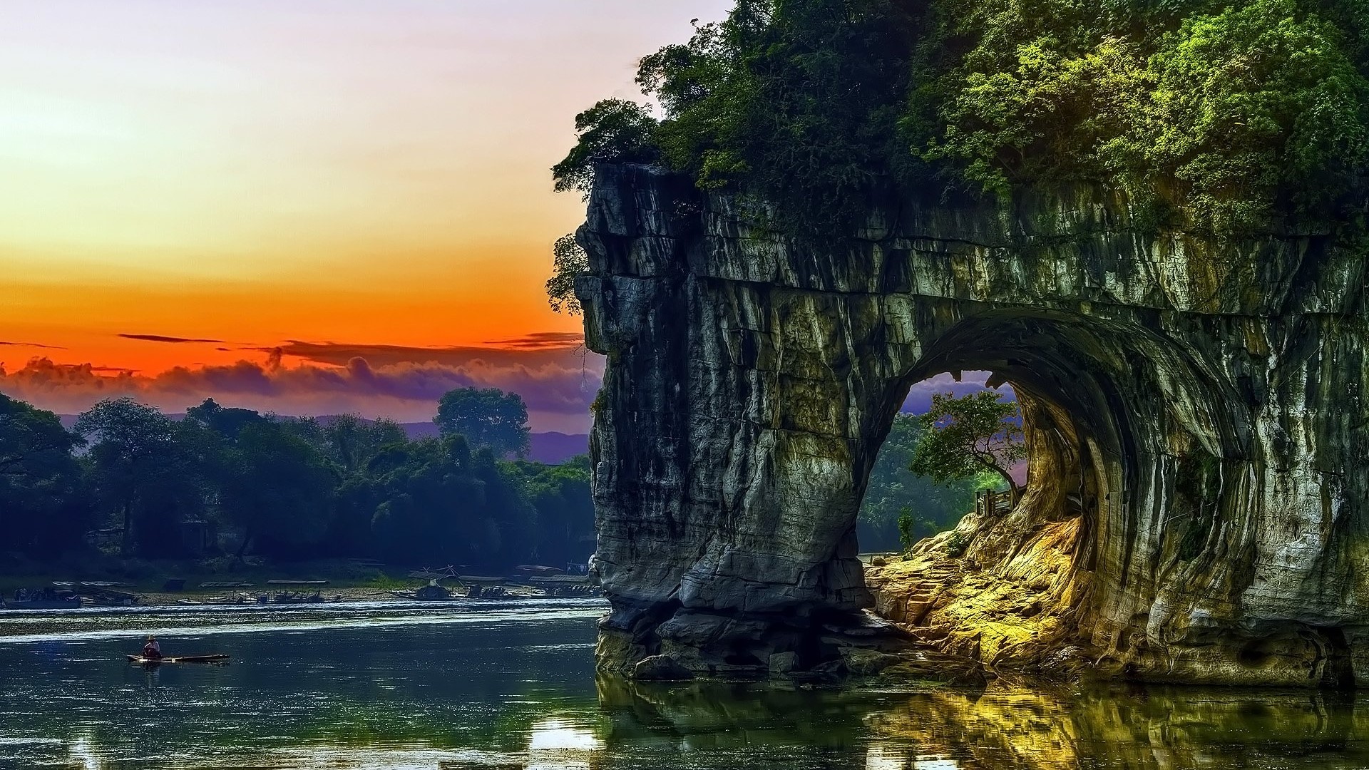 Elephant Trunk Hill Guilin China at Sunset HD Wallpaper