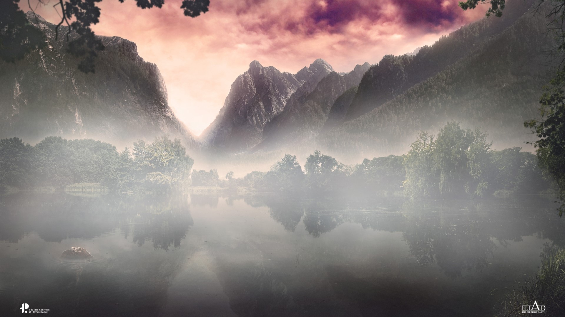 Misty Mountains Reflecting in a Calm Lake HD Wallpaper
