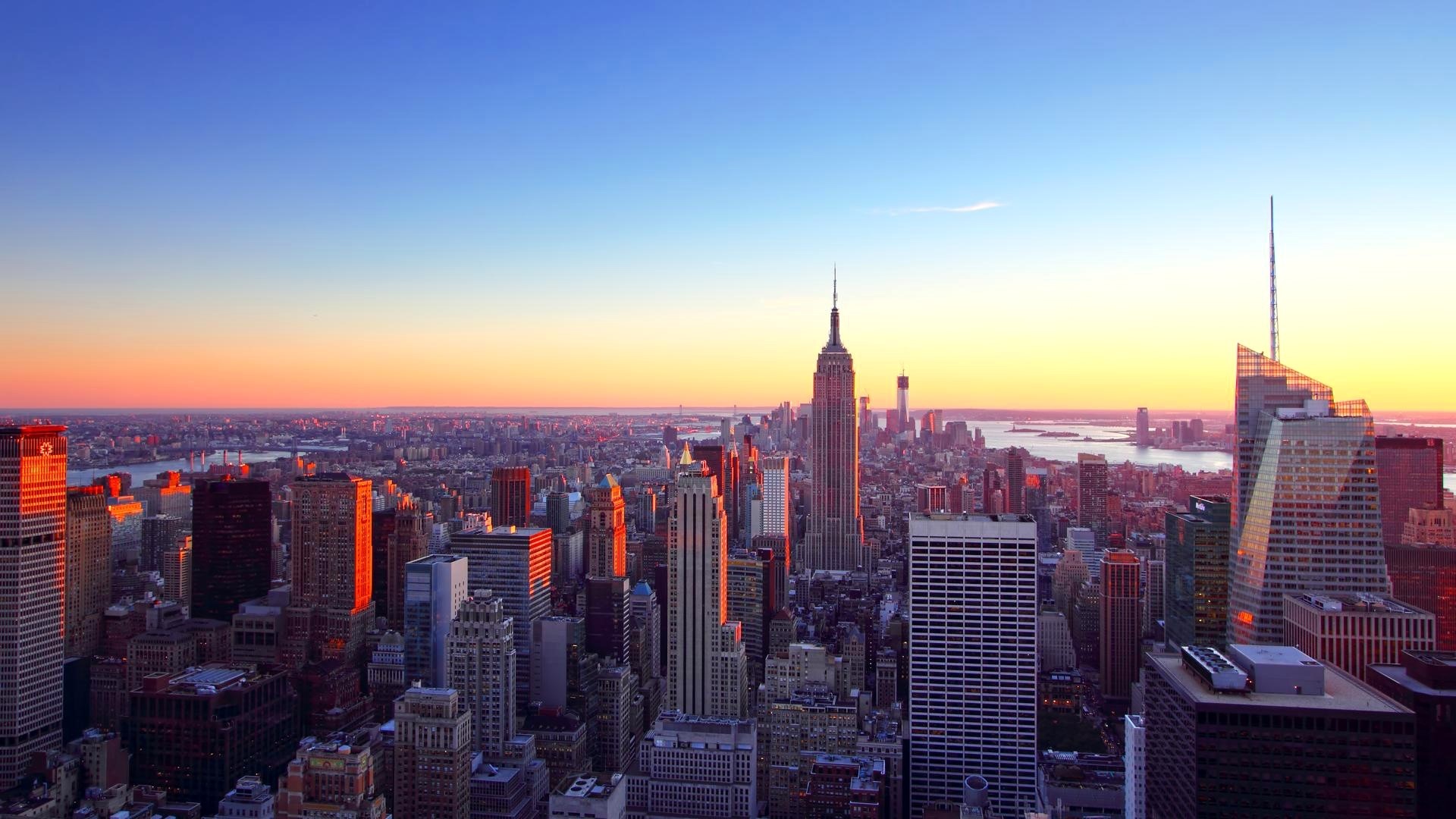 New York City Skyline at Sunset HD Wallpaper