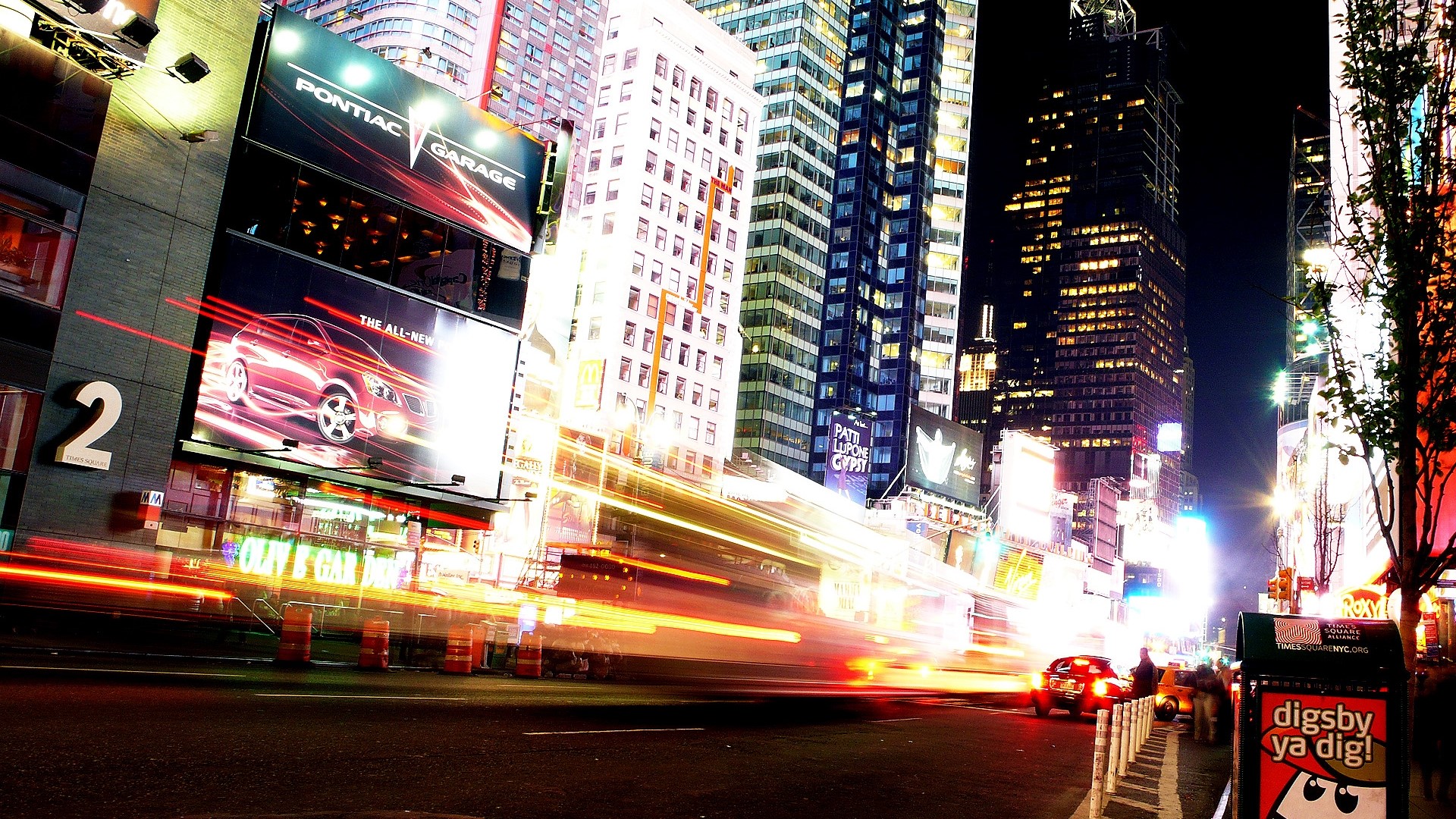Times Square at Night with Light Trails HD Wallpaper