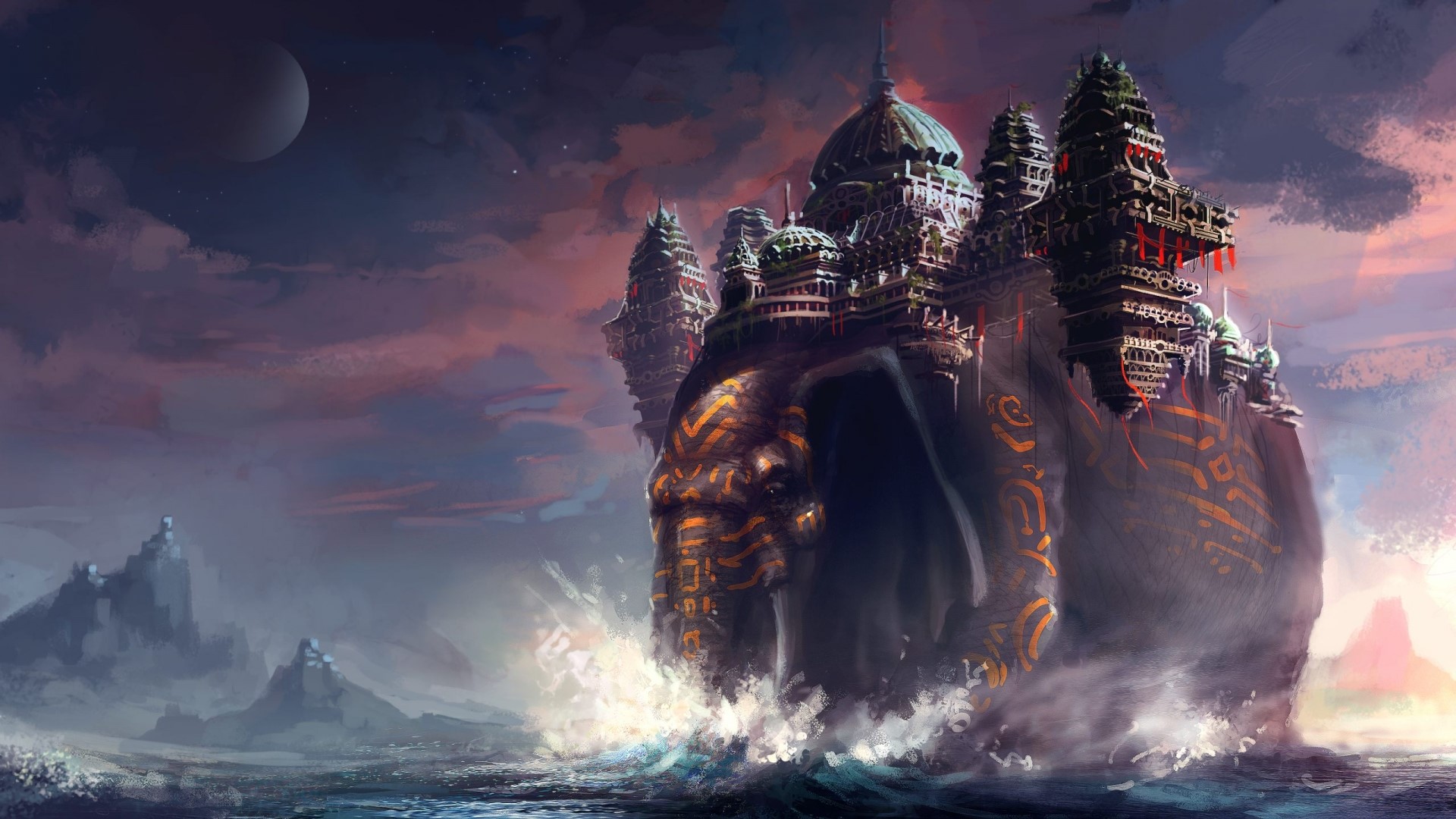 Fantasy Elephant Castle on the Sea HD Wallpaper