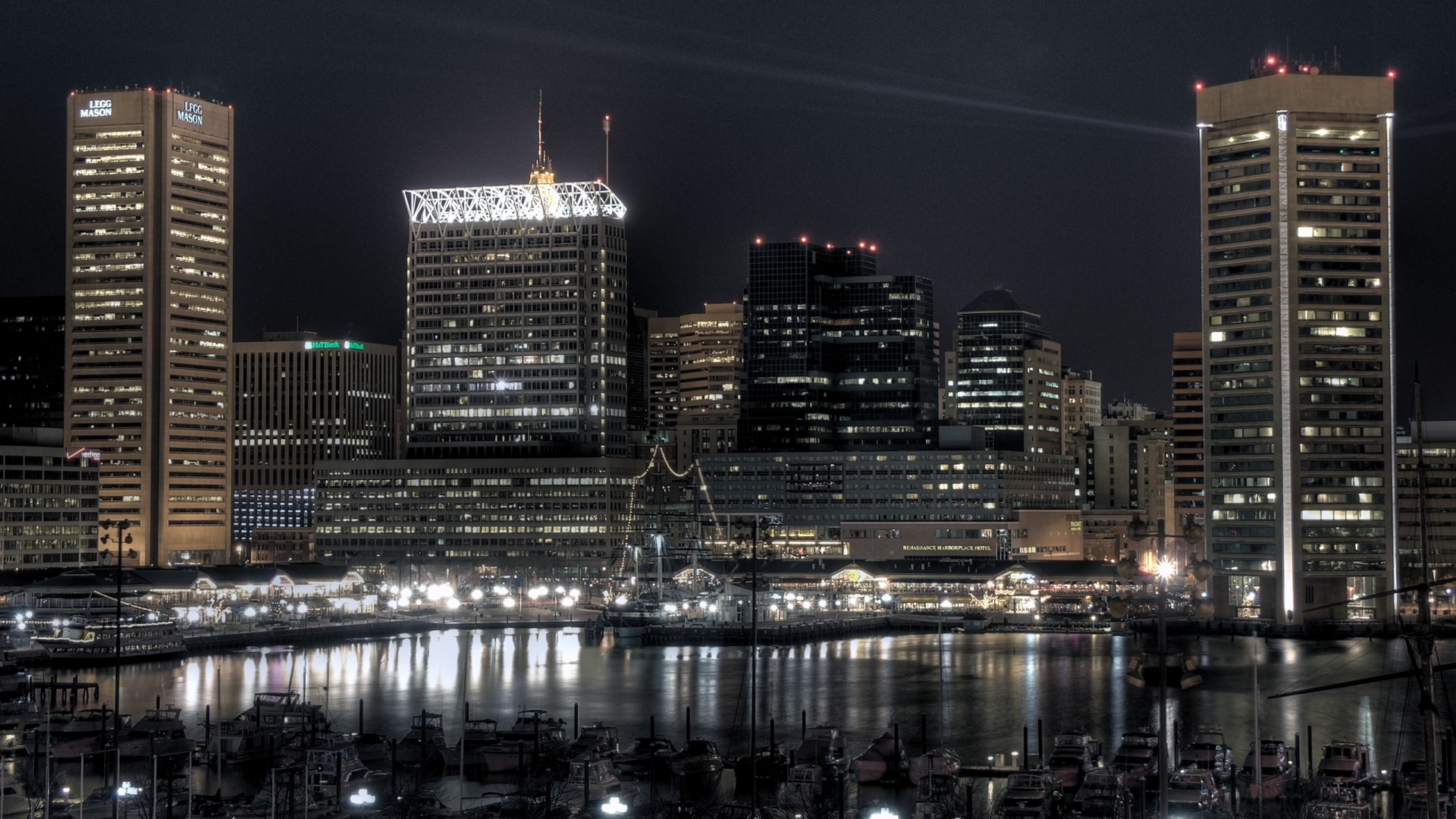 Baltimore Inner Harbor at Night HD Wallpaper
