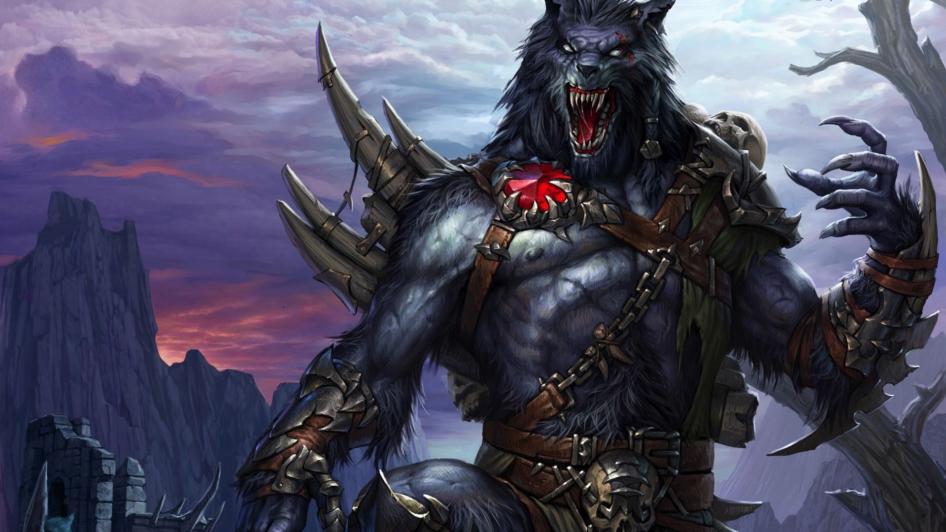 Werewolf warrior with red gem on chest HD Wallpaper