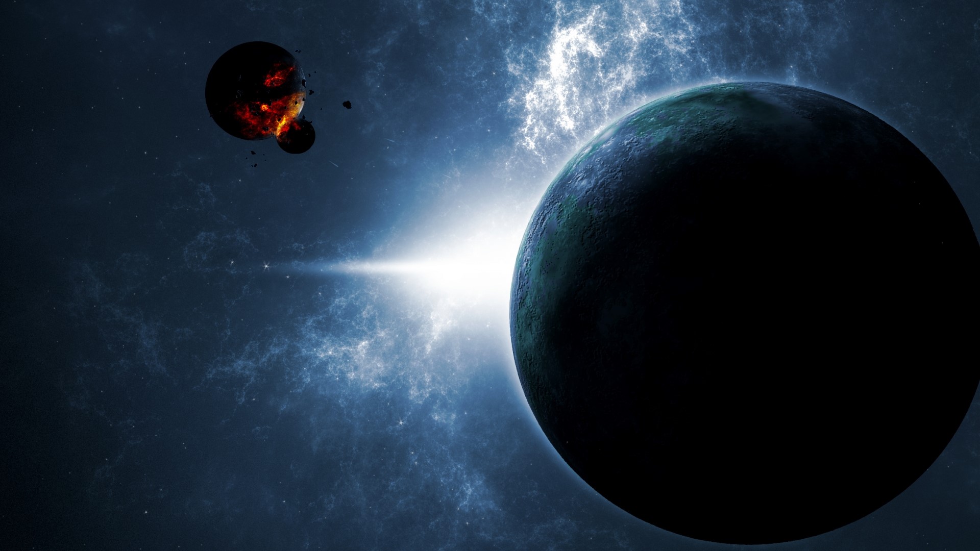 Planets and exploding celestial body in space HD Wallpaper
