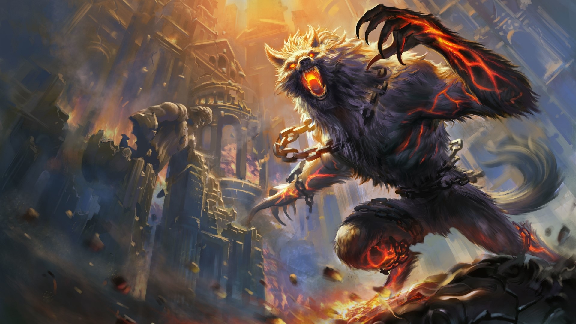Molten Werewolf in Ruined City HD Wallpaper