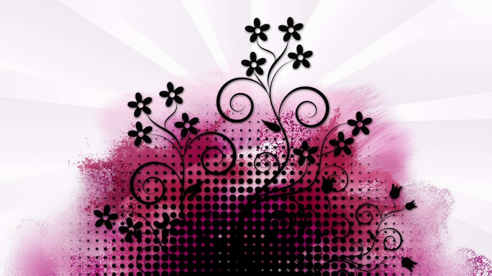 Floral Design with Pink and Black Splatter HD Wallpaper