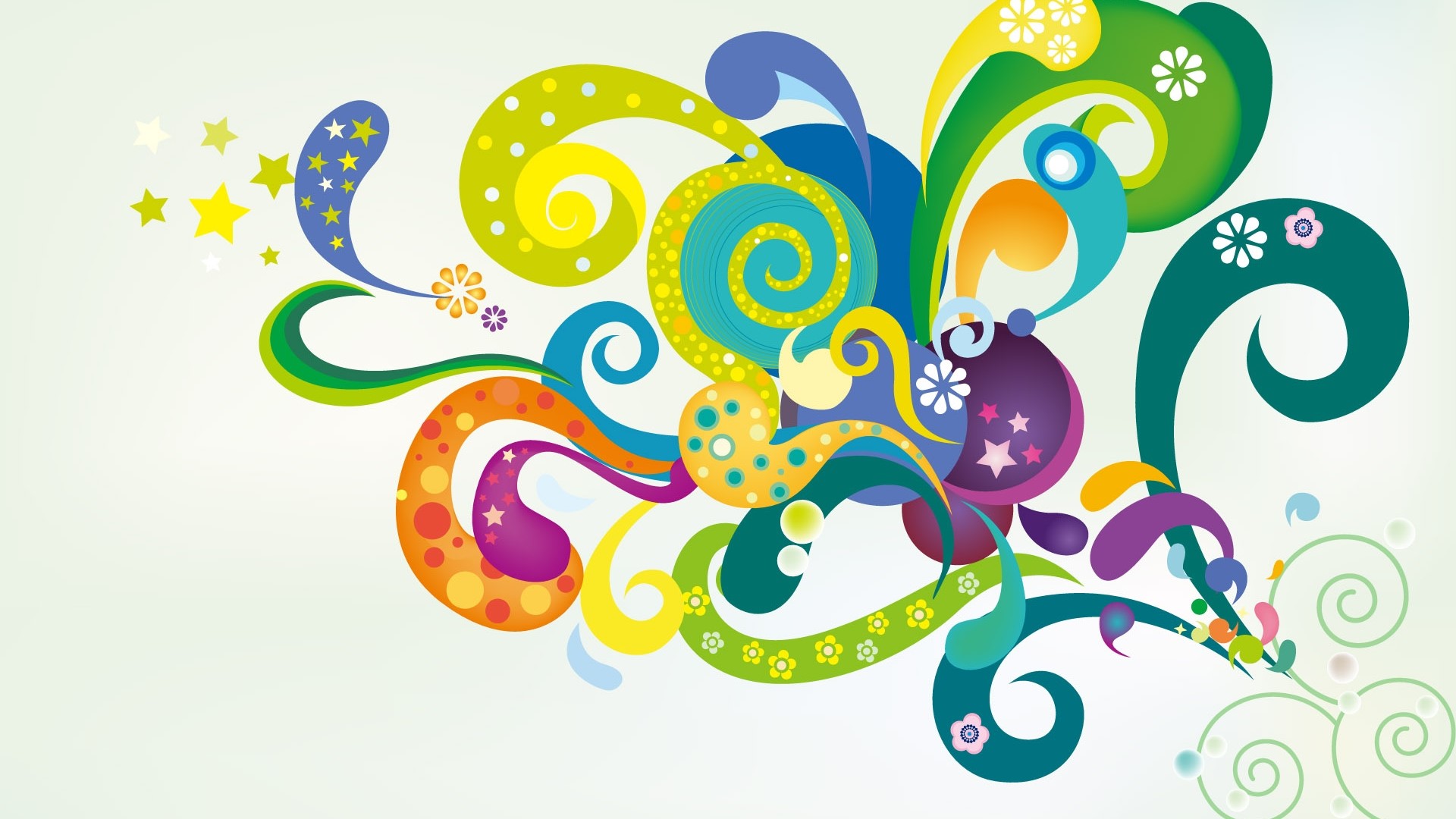 Colorful abstract swirls and stars HD Wallpaper