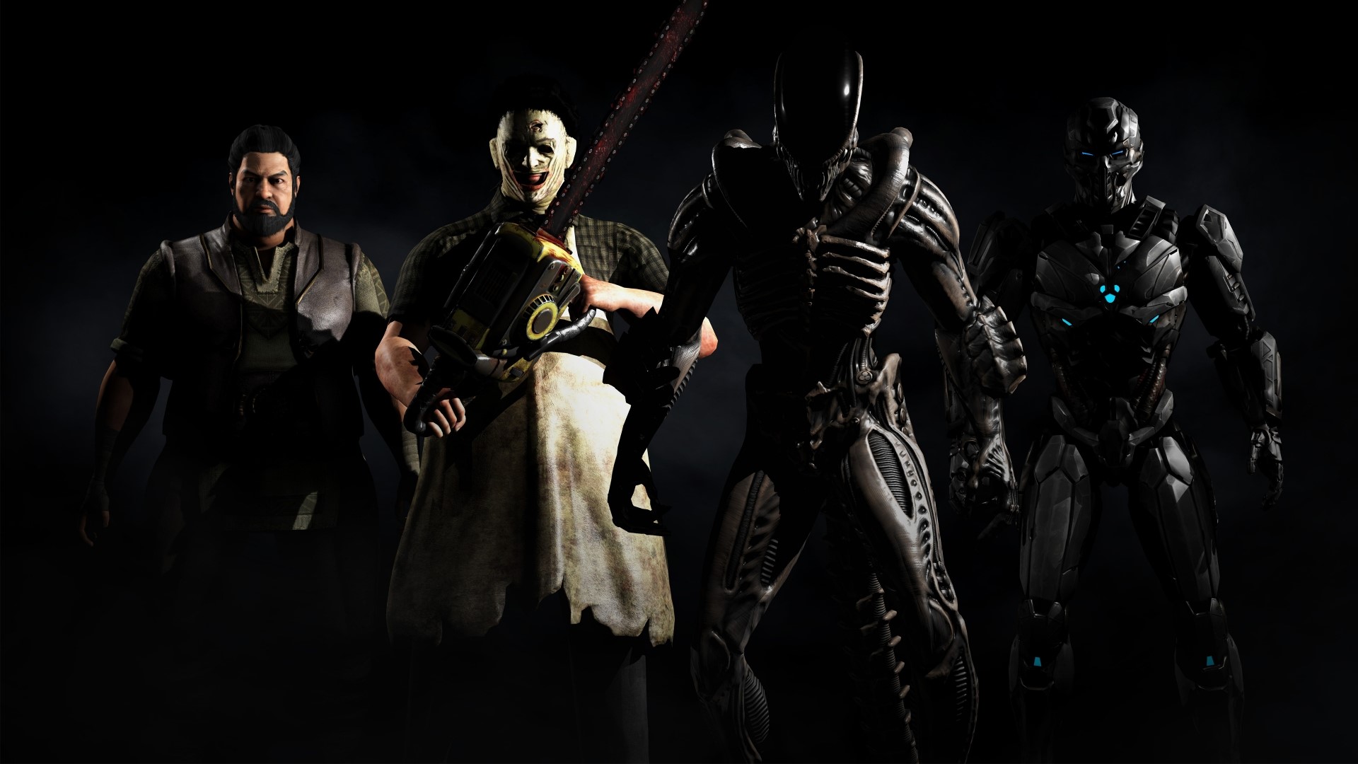 Leatherface, Alien, and Cybernetic Warrior from Mortal Kombat X HD Wallpaper