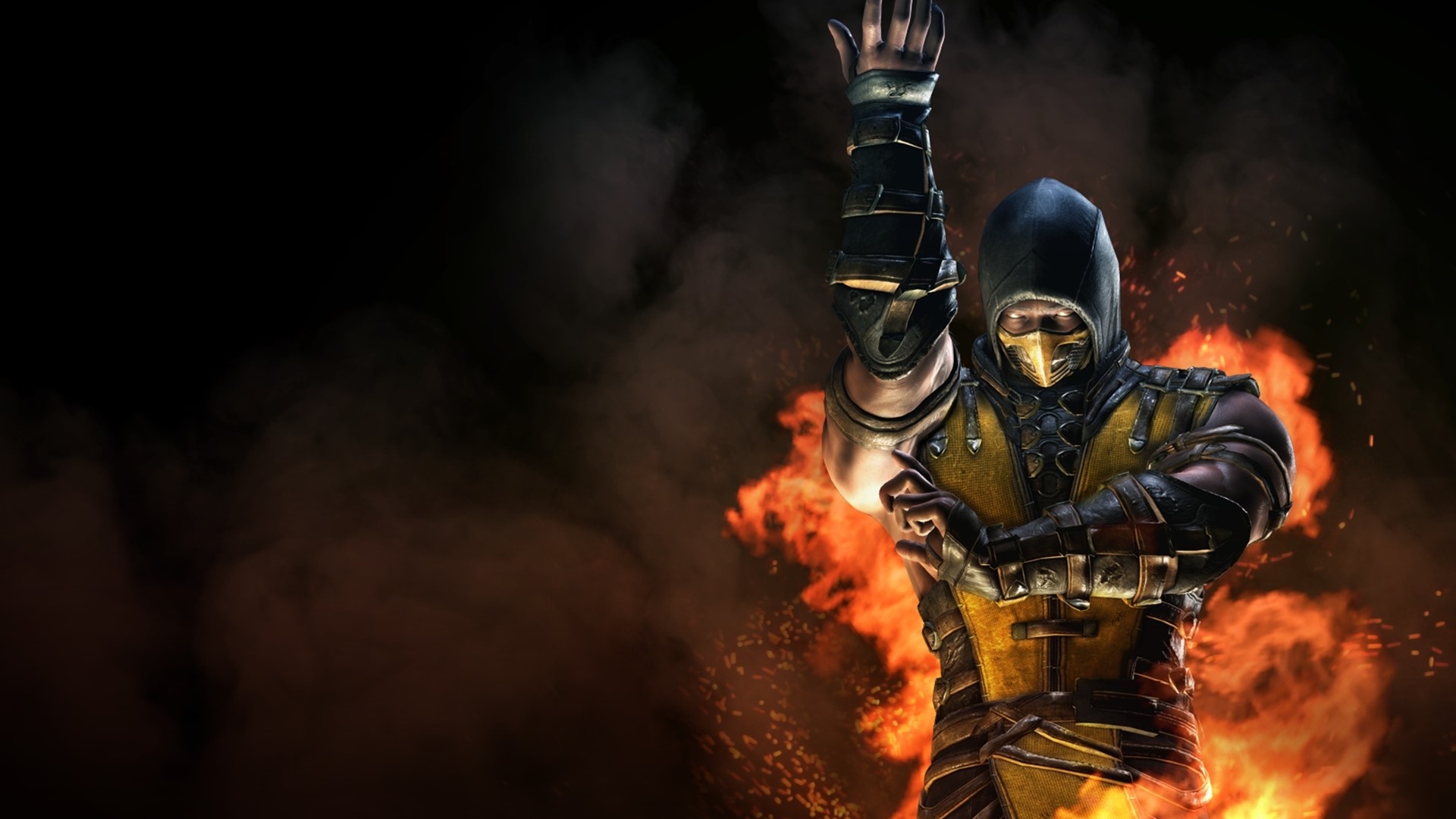 Scorpion from Mortal Kombat X in flames HD Wallpaper