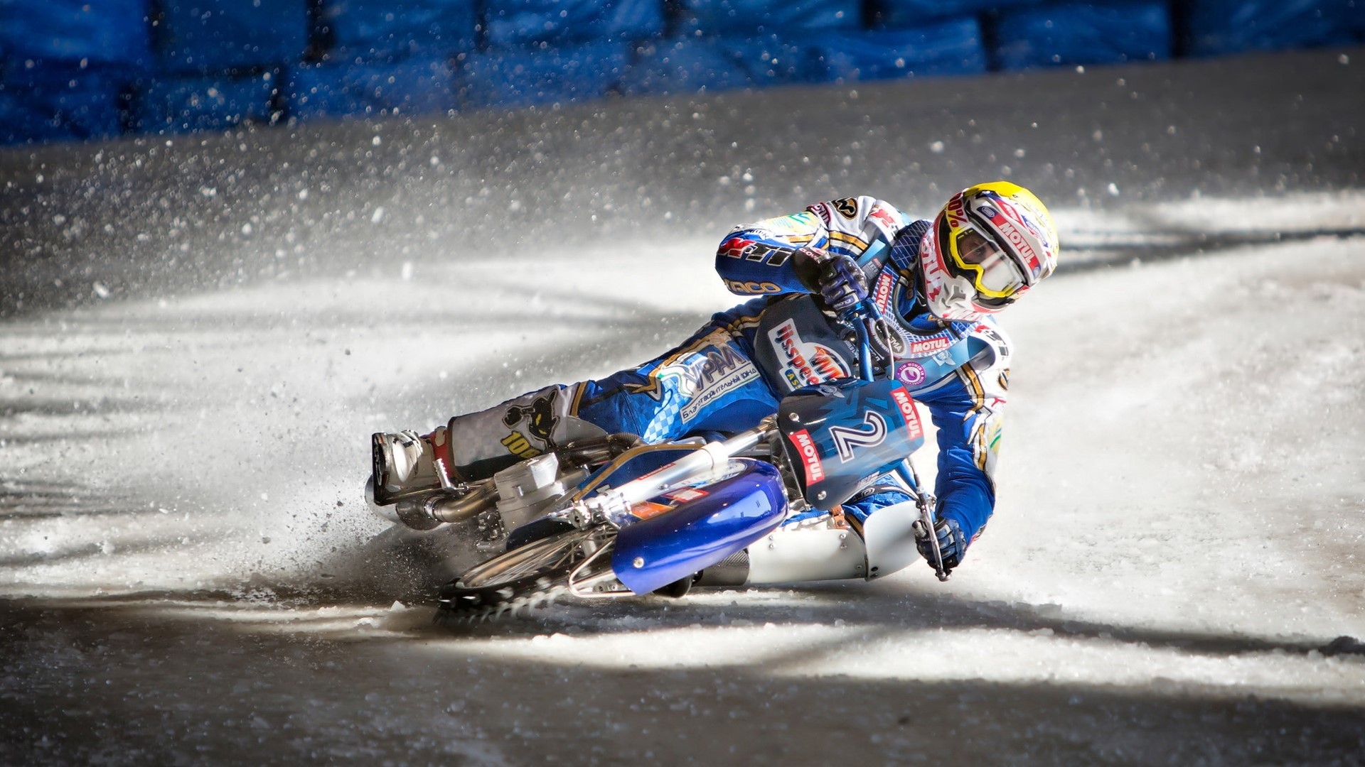 Motorcycle racer on ice track HD Wallpaper