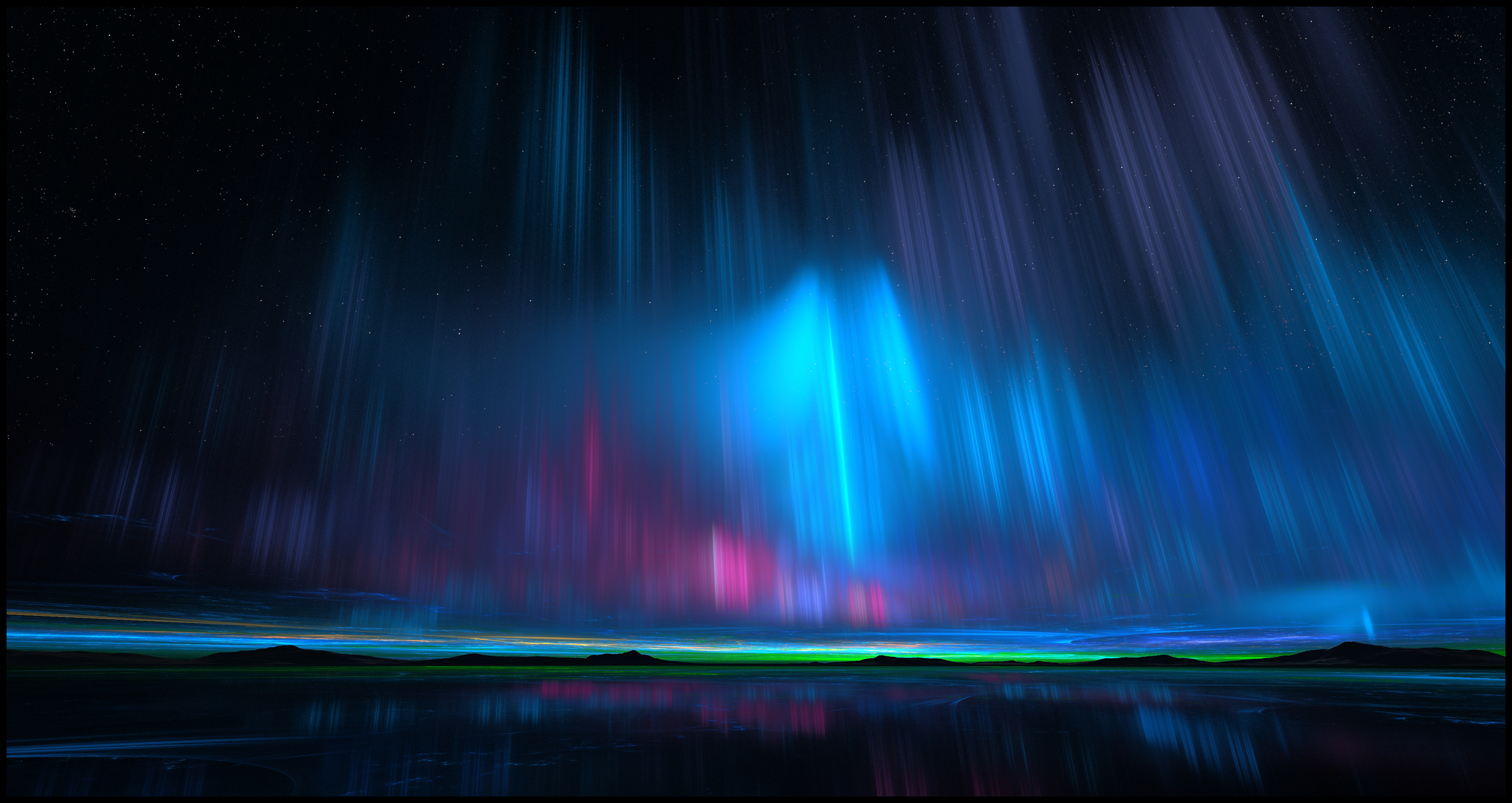 Aurora Borealis over a reflective landscape HD Wallpaper