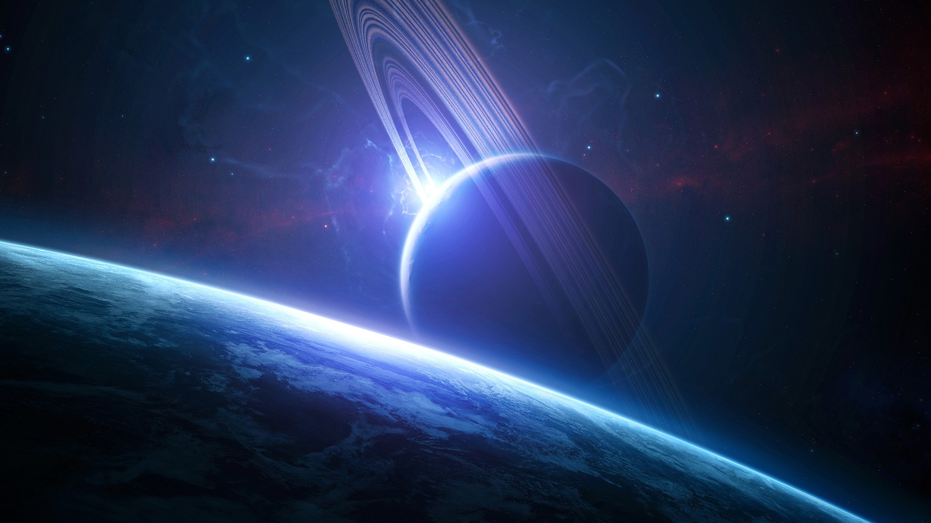 Planet with Rings in Outer Space HD Wallpaper