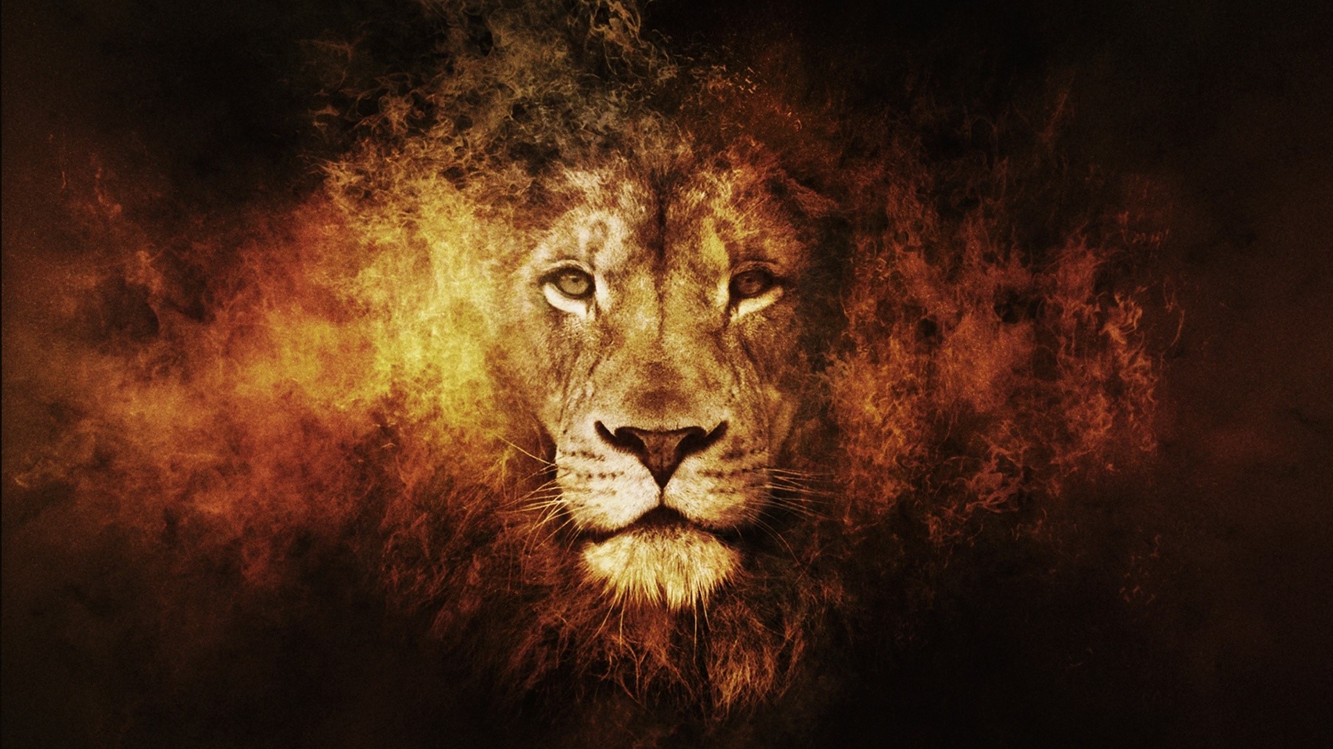 Abstract Lion with Fiery Mane HD Wallpaper