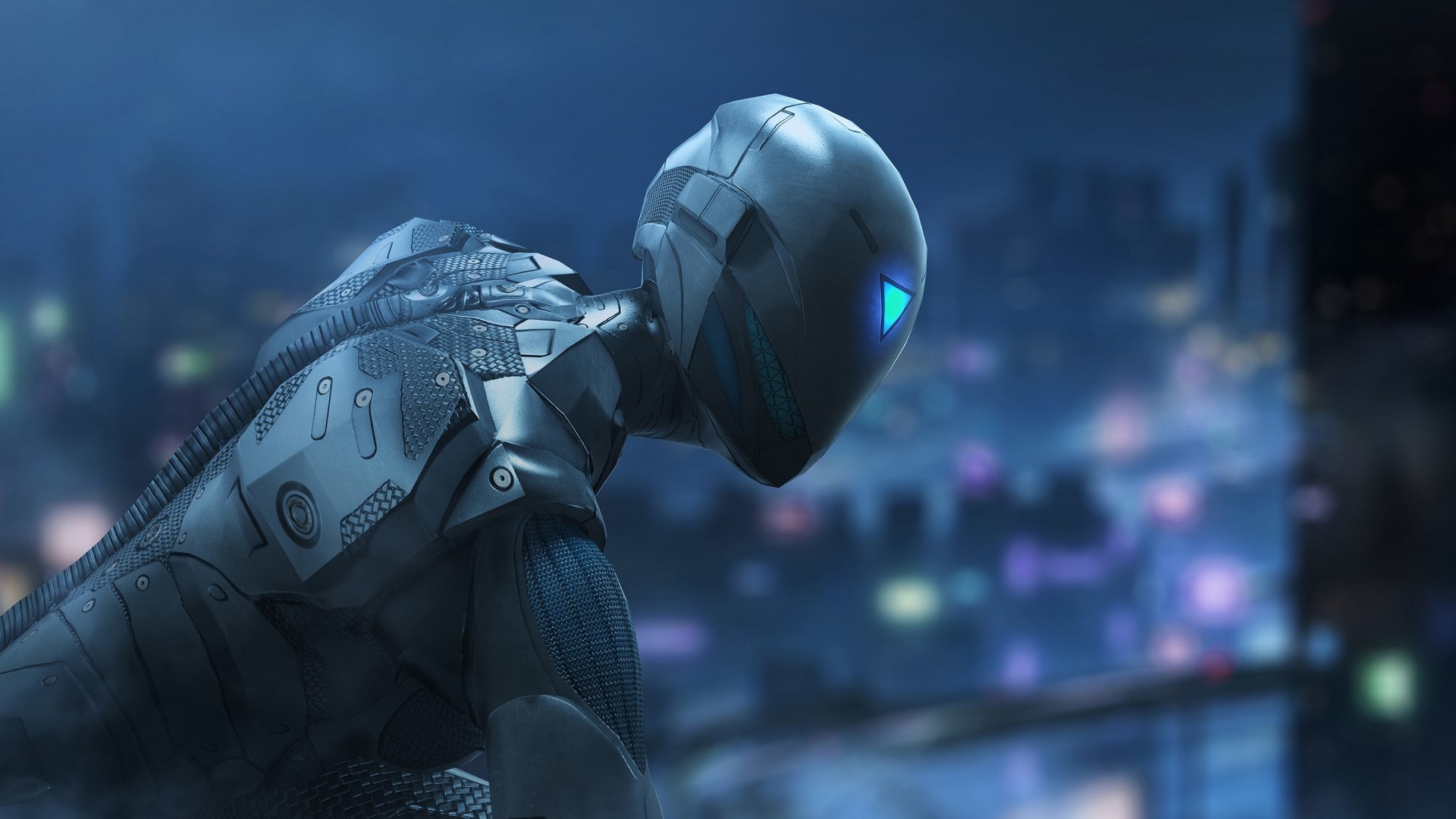 Robot ninja assassin in a futuristic city HD Wallpaper
