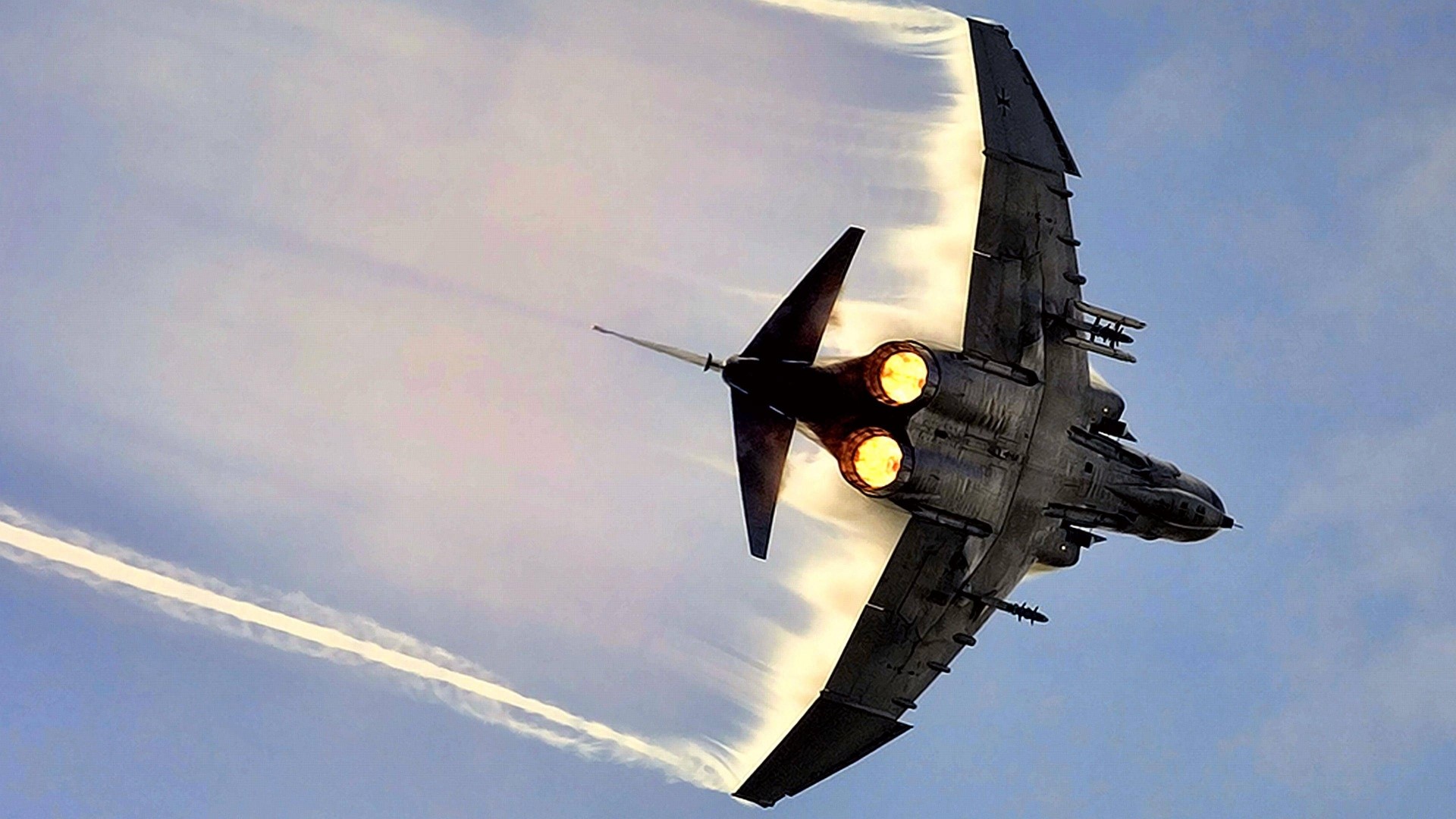 Douglas F4 Phantom jet fighter banking with afterburners on HD Wallpaper