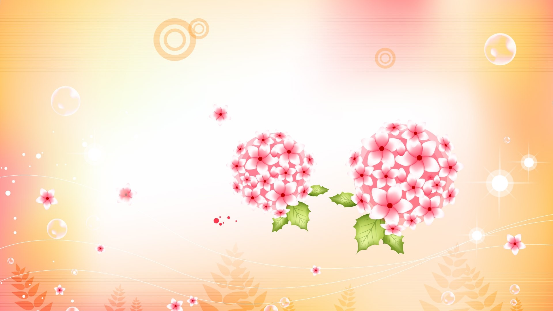 Pink Floral Design with Bubbles HD Wallpaper