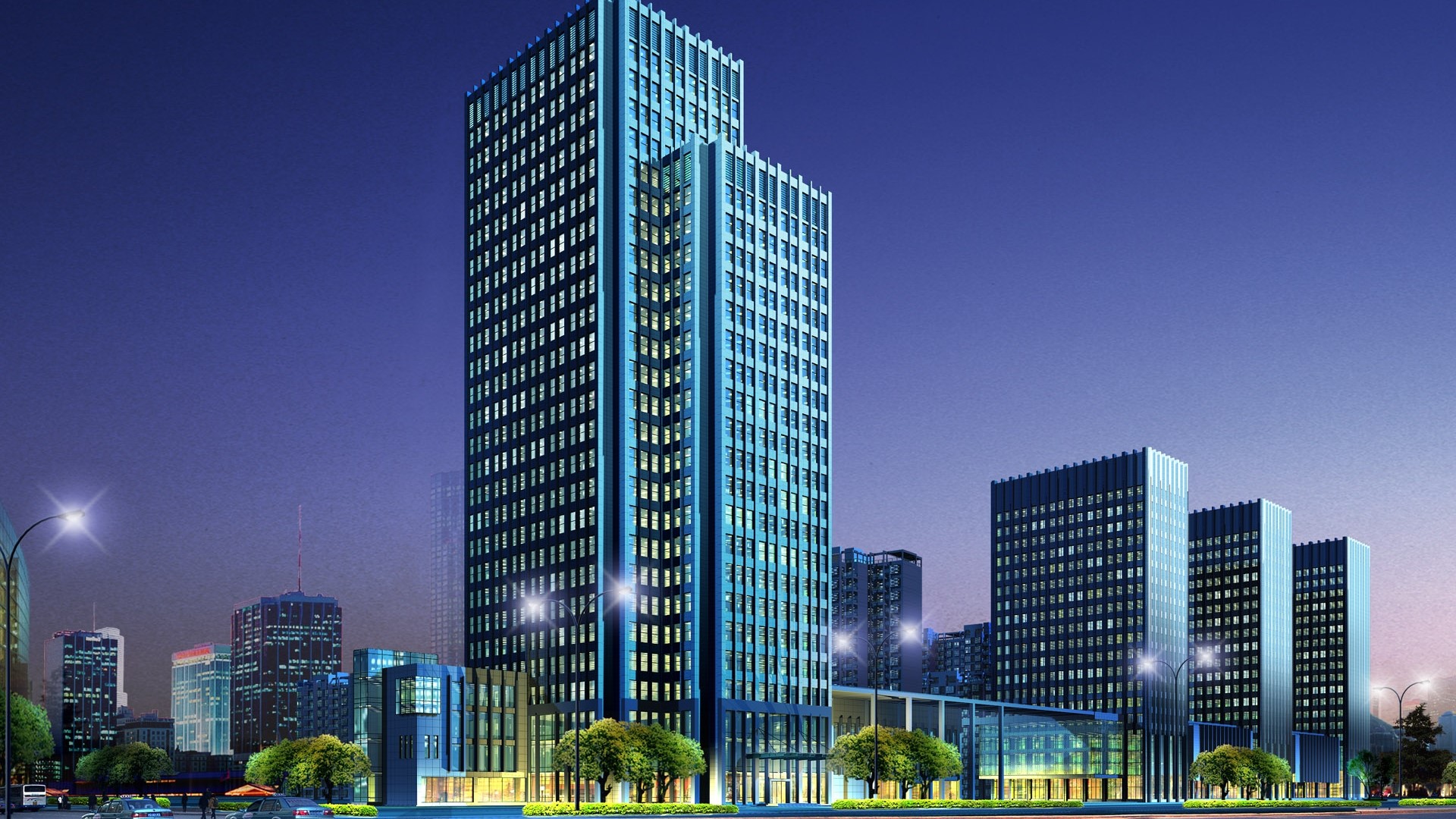 City Buildings at Night HD Wallpaper
