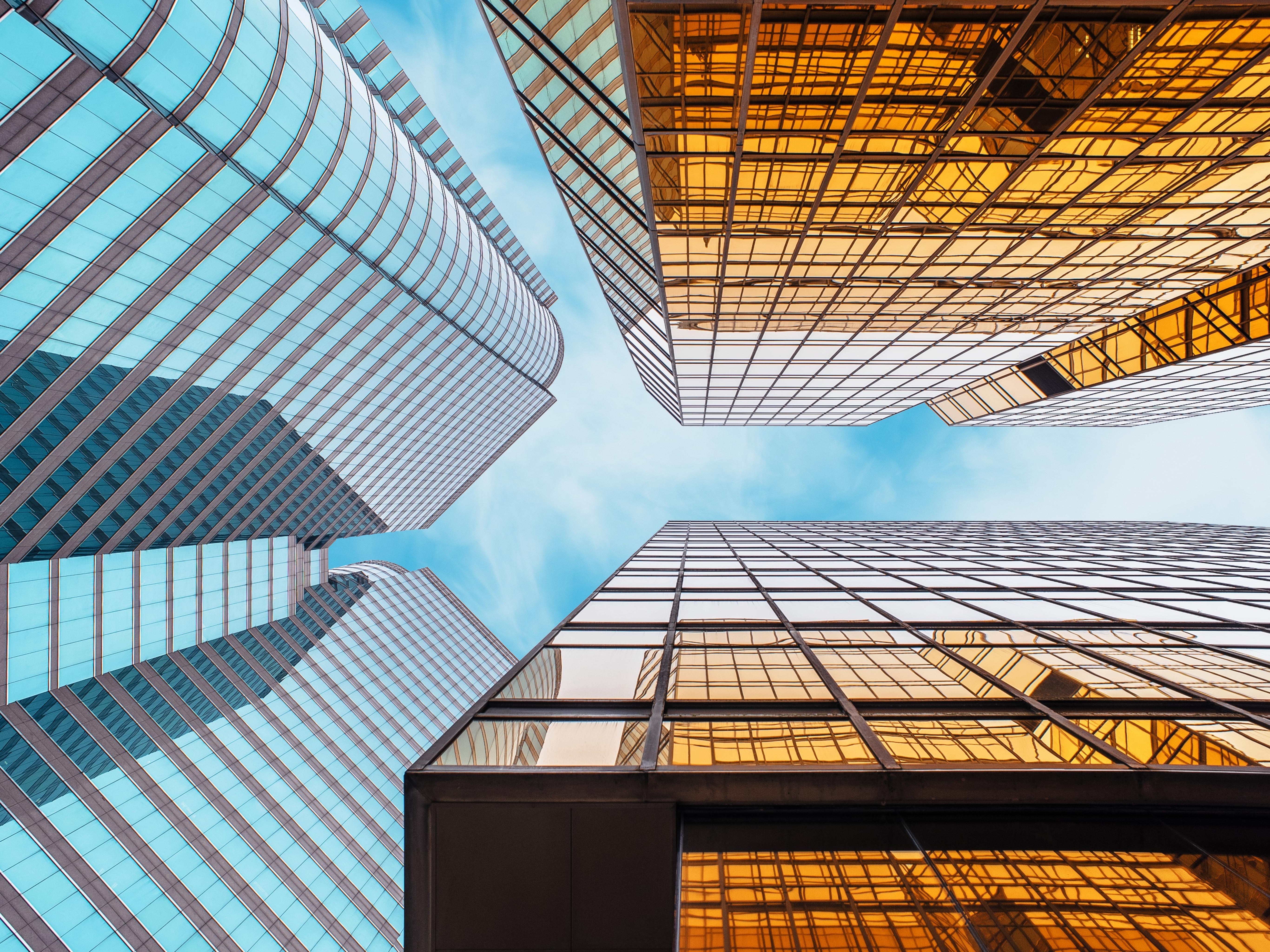5K, Skyscrapers, Glass buildings HD Wallpaper
