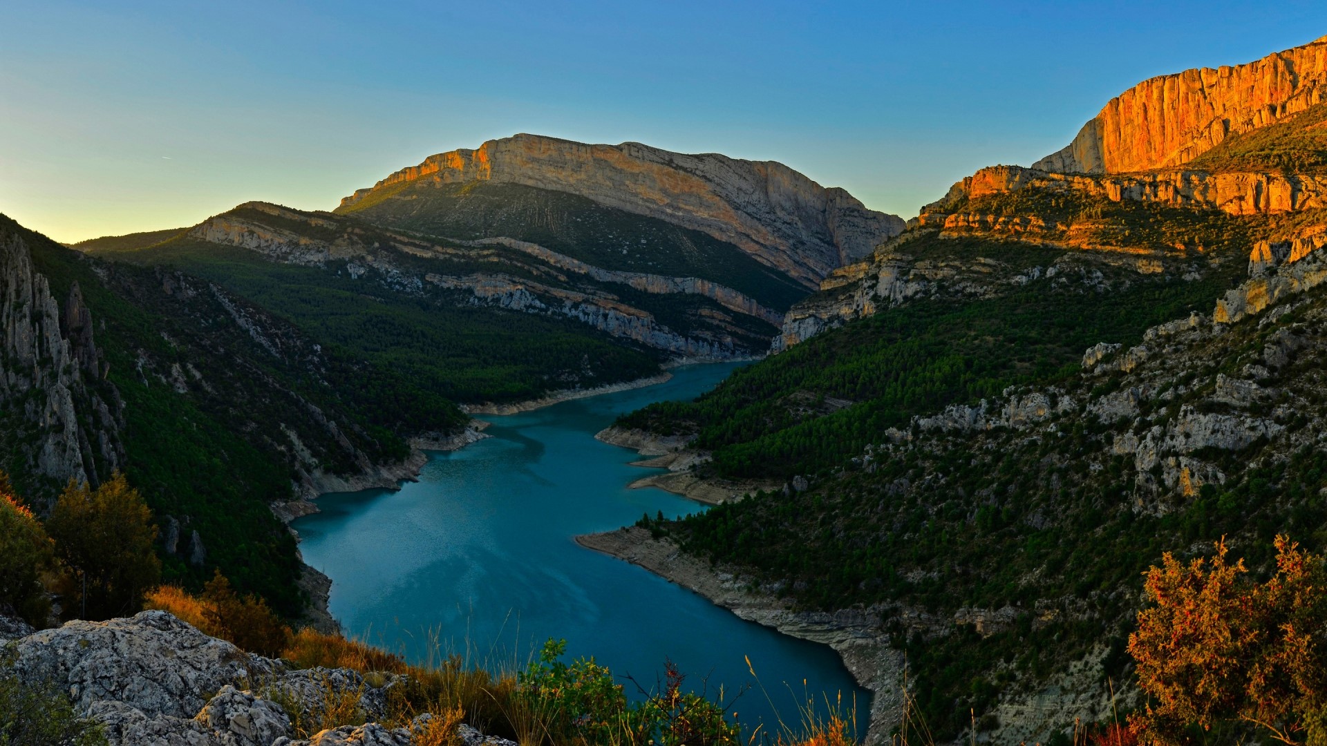 River Congost in Spain at Sunset HD Wallpaper