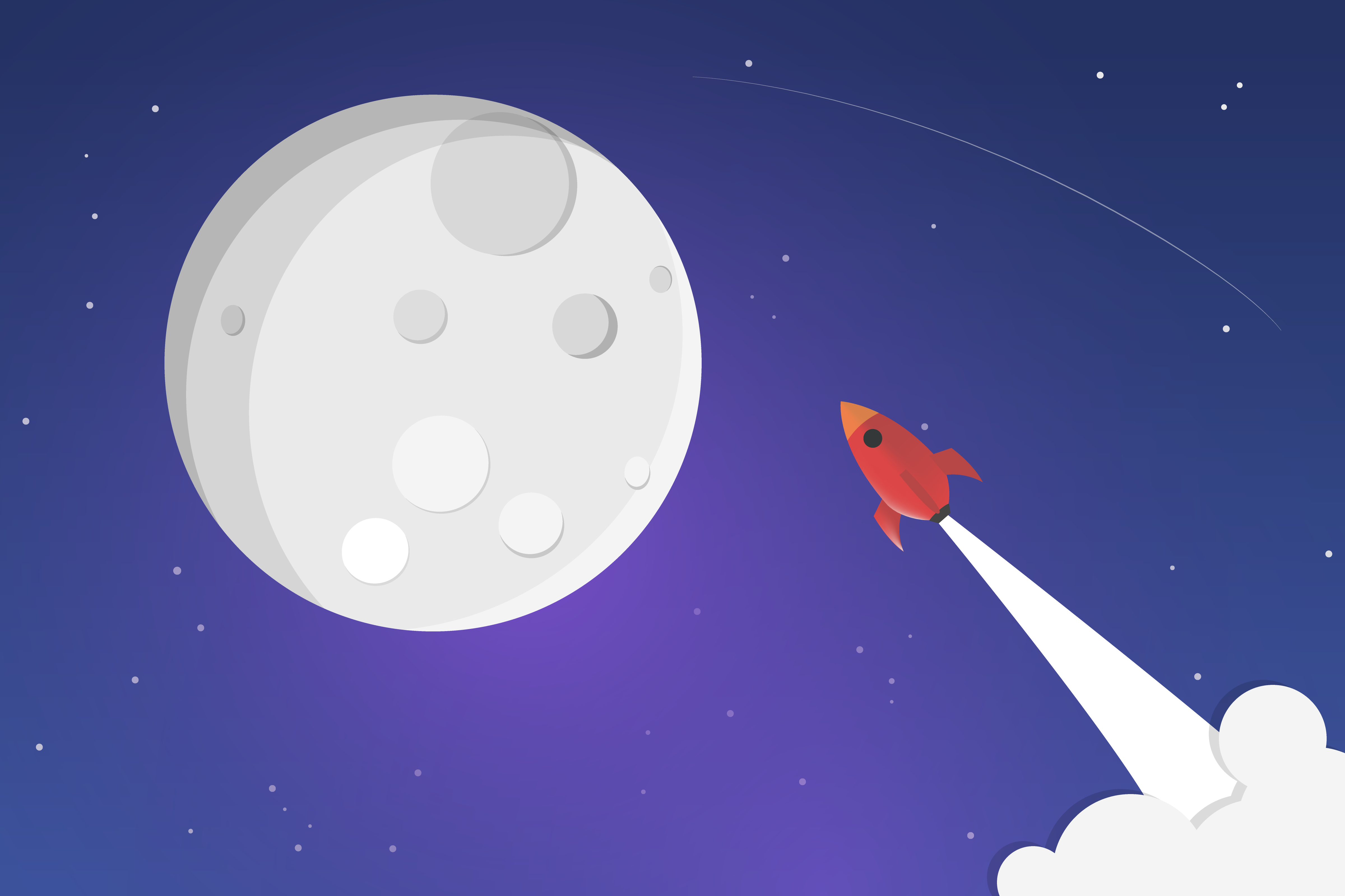 Rocket flying towards the moon in space HD Wallpaper
