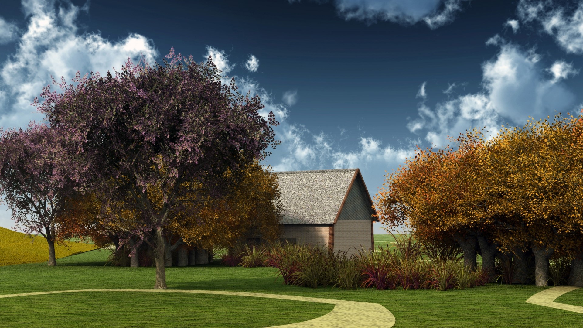 House surrounded by trees in autumn HD Wallpaper