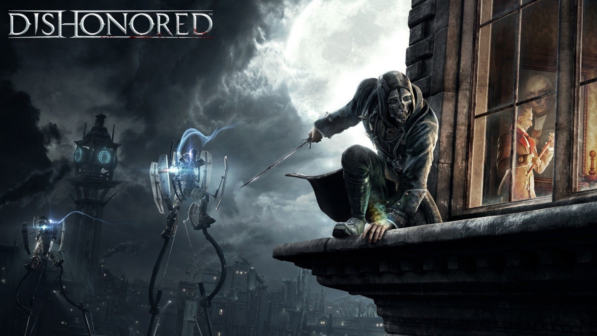 Corvo Attano from Dishonored on a rooftop HD Wallpaper