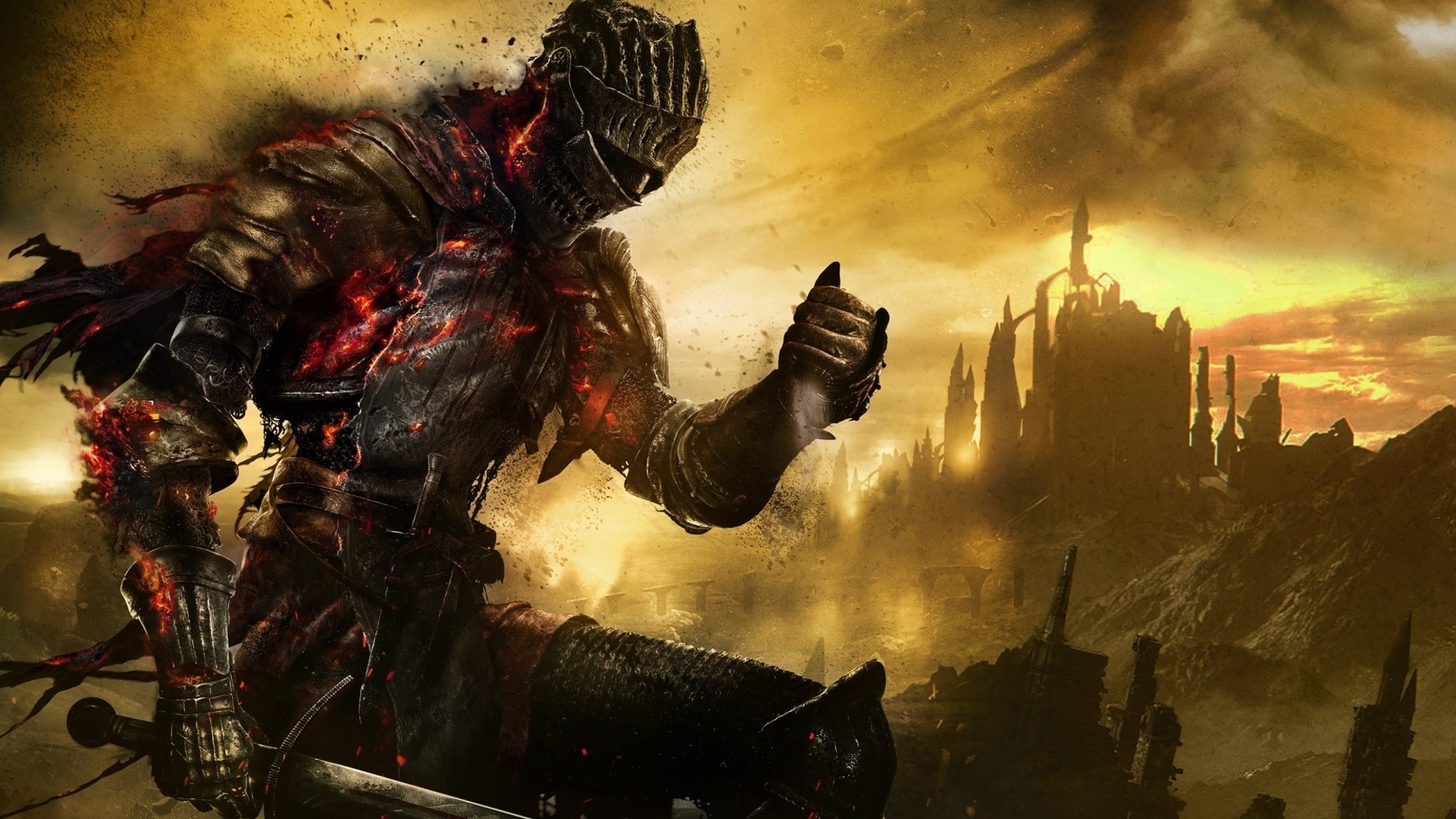 Knight from Dark Souls with burning armor HD Wallpaper
