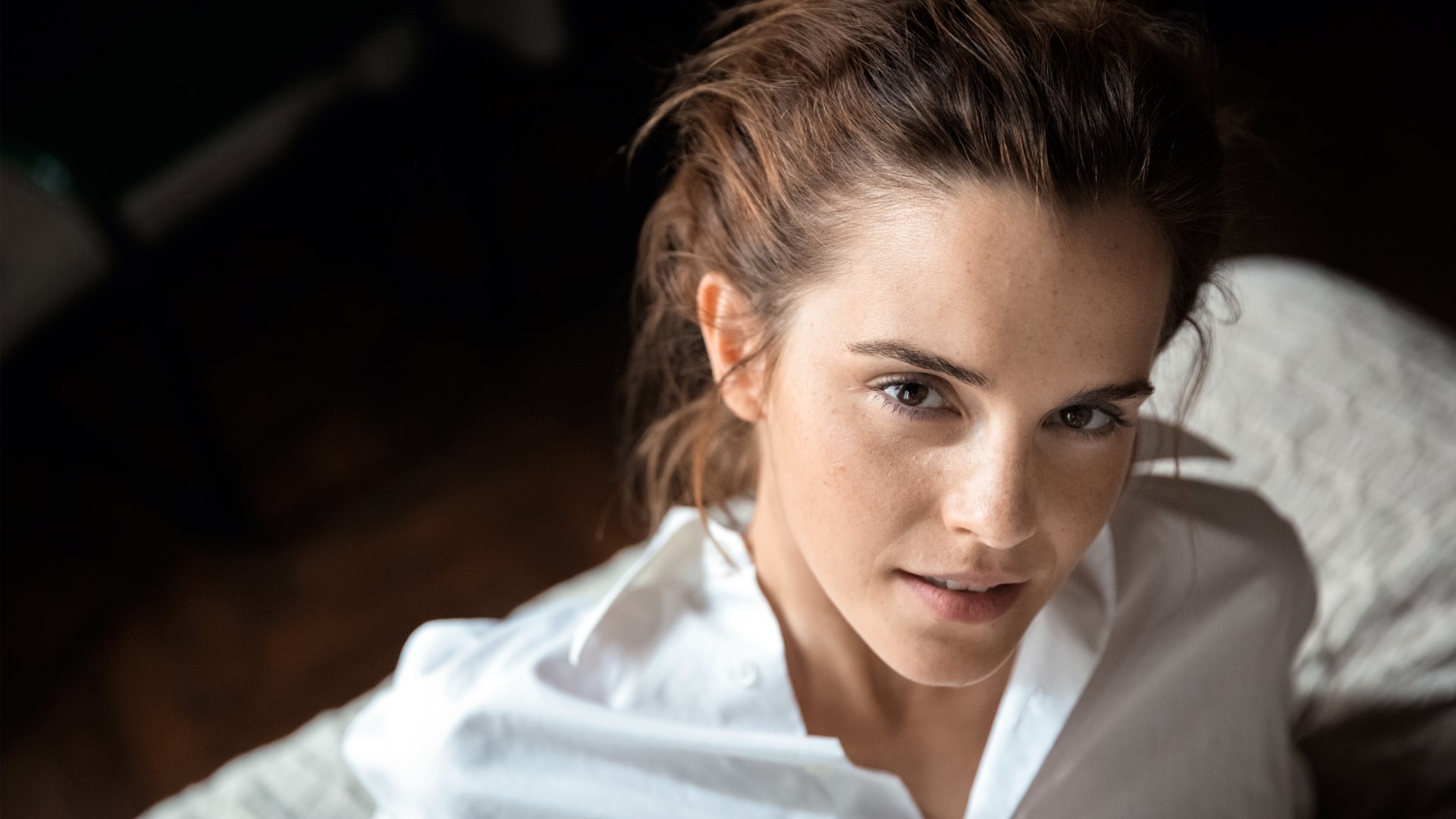 Emma Watson in a white shirt HD Wallpaper